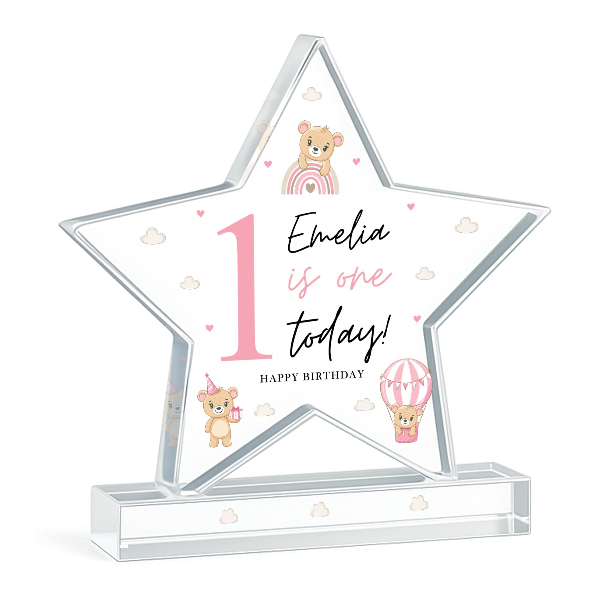 Red Ocean Personalised 1st Birthday Gift For Baby Girl ONE TODAY Acrylic Star Plaque Nursery Decor First Birthday Gift For Daughter Granddaughter Niece Goddaughter Keepsake
