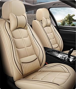 Leather Car Seat Cover for Mercedes-Benz GLC 300 2017-2023,Waterproof car seat Covers with Lumbar Support,Comfortable Breathable Seat Cover,Easy to Install5PCS Luxury,Beige