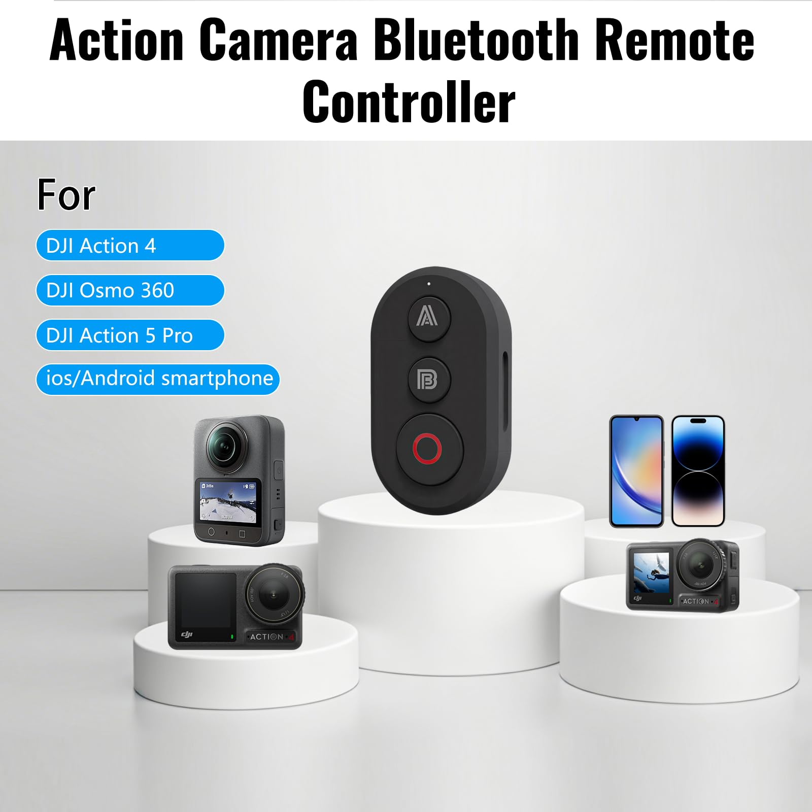 Telecomando wireless per DJI Action 6 /Ation 5 Pro/Action 4/Osmo 360 | Telecomando, Portata 25 m, rilevamento preciso del movimento, intelligenza, supporto per bicicletta