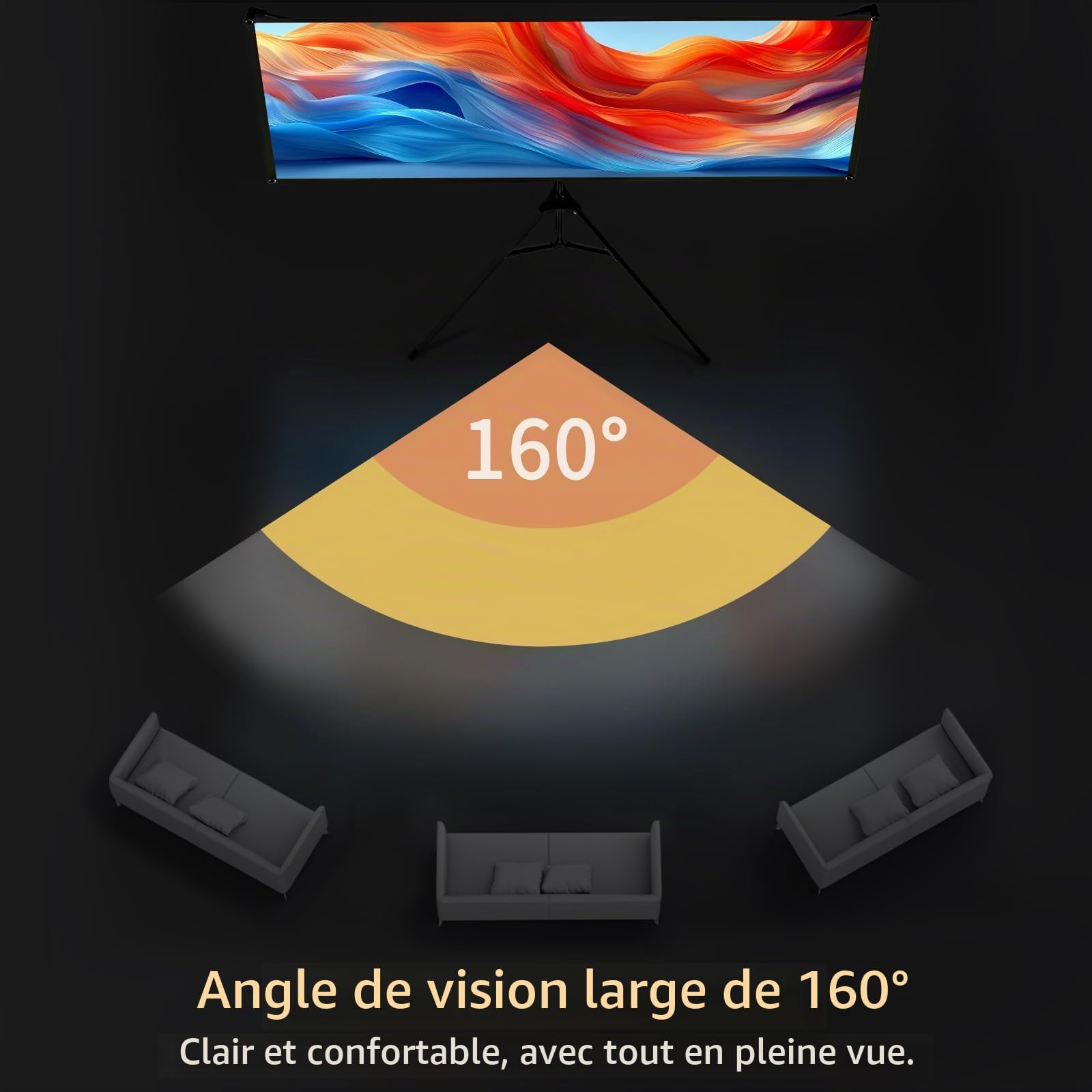 WASJOYE 80 inch Ecran Videoprojecteur,16:9 4K HD Ecran Videoprojecteur sur Pied,Conception Résistante au Vent,Livrée avec Une Corde et des Piquets,Idéale pour Le Home Cinéma et.