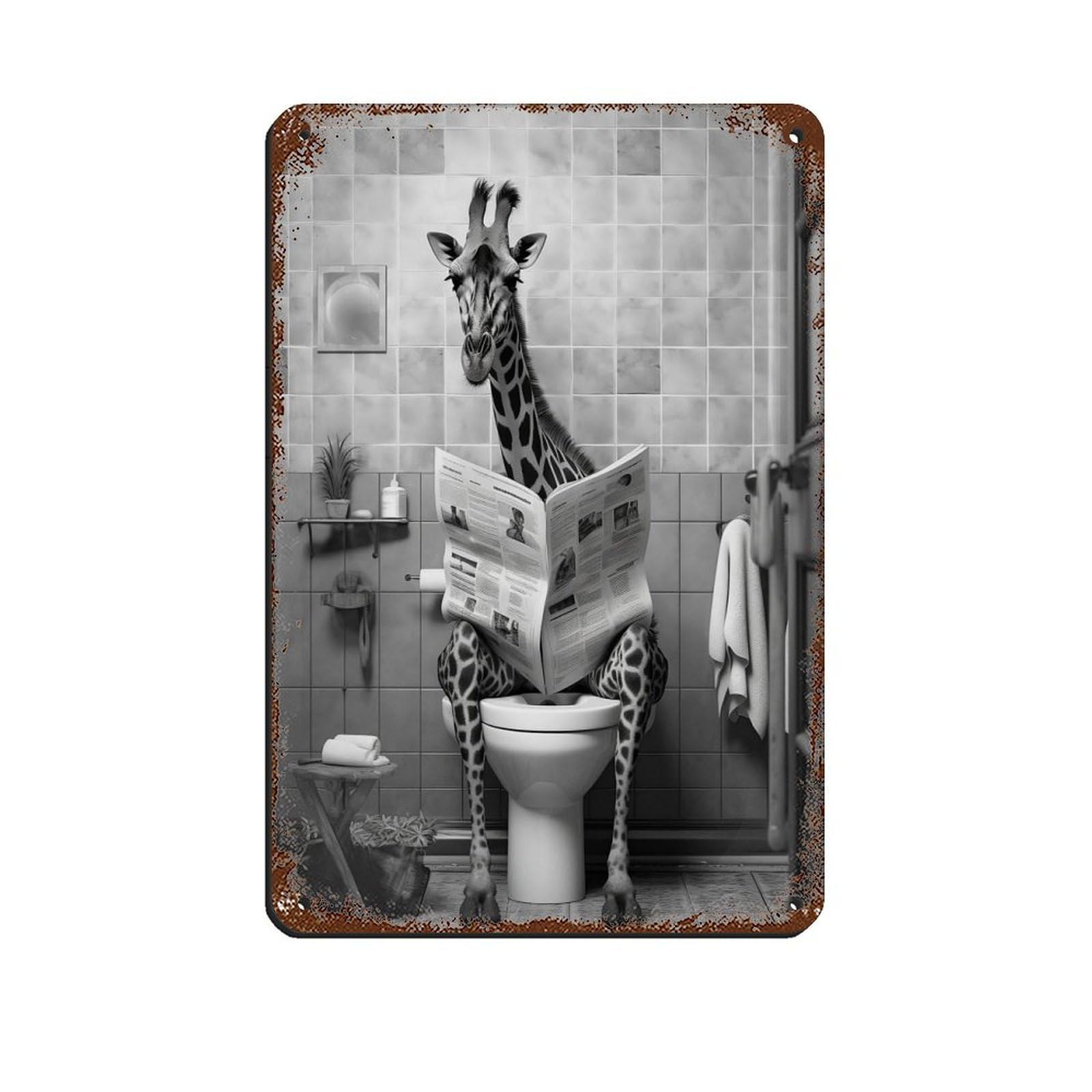 Lxwnze 20L X 30W Cm Giraffe, Funny Bathroom Decor Tin Sign Vintage Metal Pub Club Cafe Bar Home Wall Art Decoration Poster Retro 8X12inch(20X30cm)