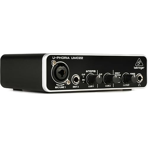 Behringer UMC22 Audiophile 2x2, 48 kHz USB Audio Interface with Midas Mic Preamplifier | For Recording Microphones and Instruments