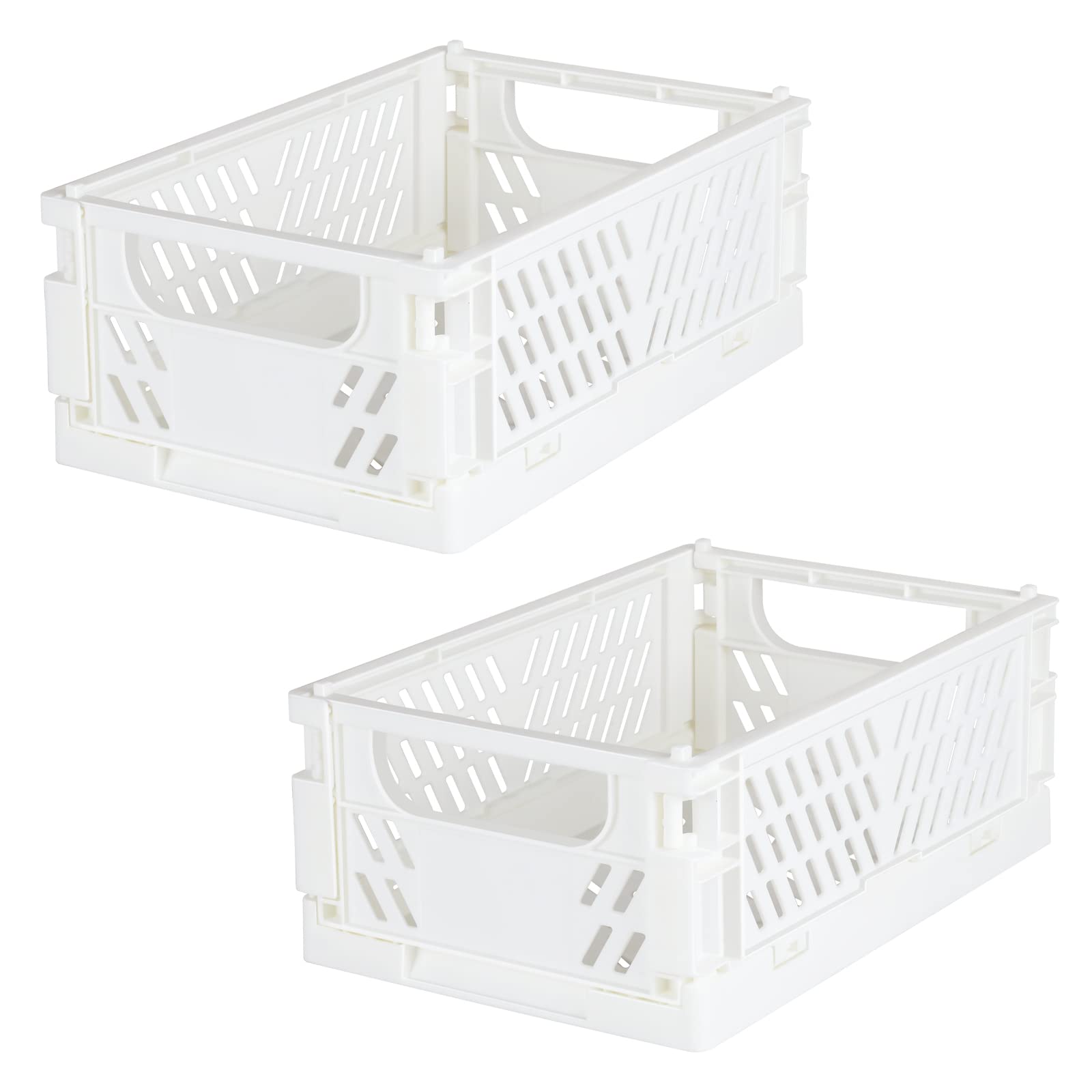 Tixill 2-Pack Mini Foldable Plastic Baskets for Organizing and Storage, Collapsible Storage Crate for Home Kitchen Bedroom Bathroom Office (5.9x3.8x2.2, White)