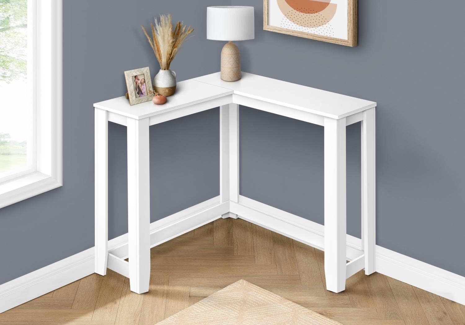 Monarch Specialties I 3656 Accent Table, Console, Entryway, Narrow, Corner, Living Room, Bedroom, Laminate, White, Contemporary, Modern
