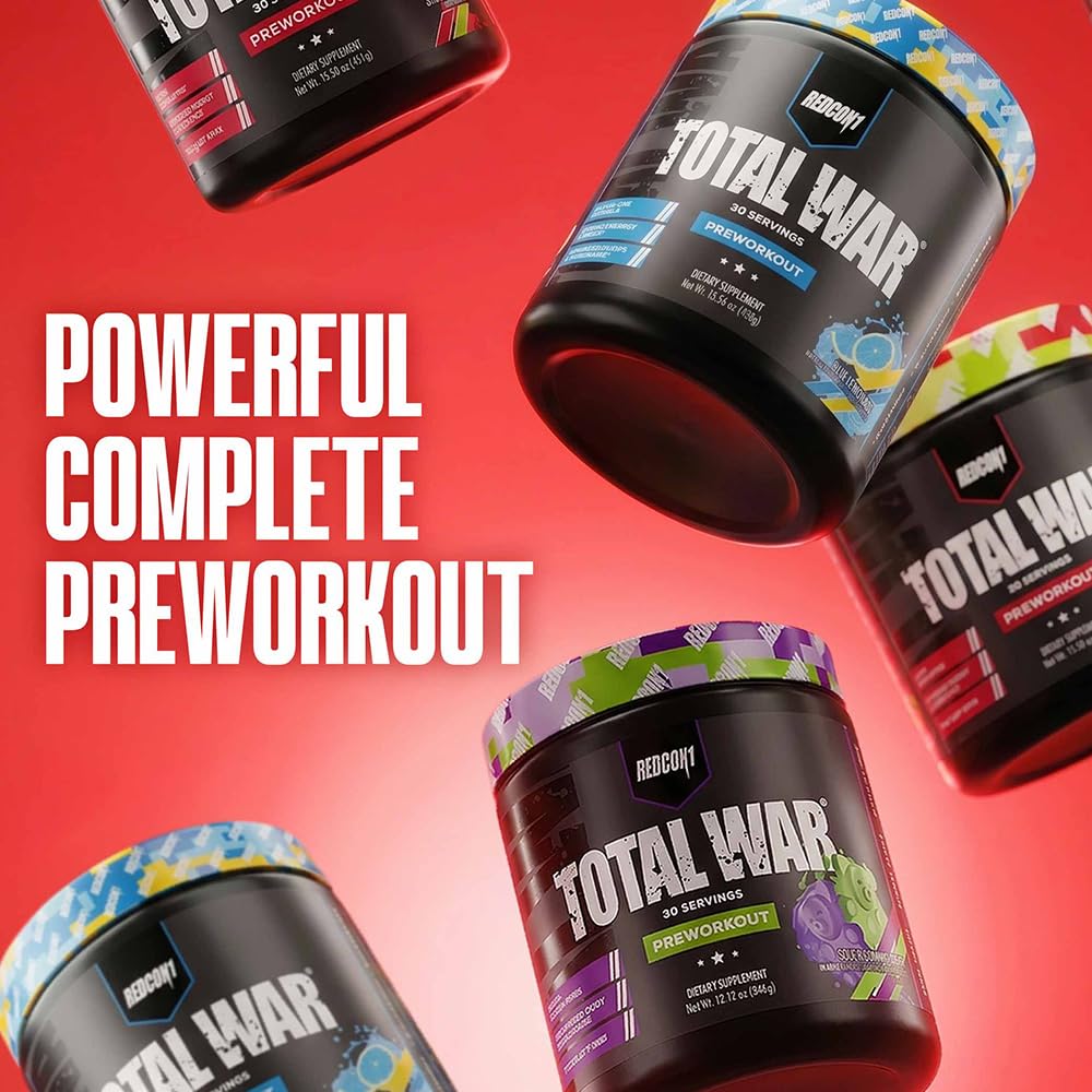 REDCON1 Total War Pre Workout Powder | Blue Raspberry | 320mg Caffeine + Citrulline Malate + Beta Alanine (30 Servings) — Amazon image 3