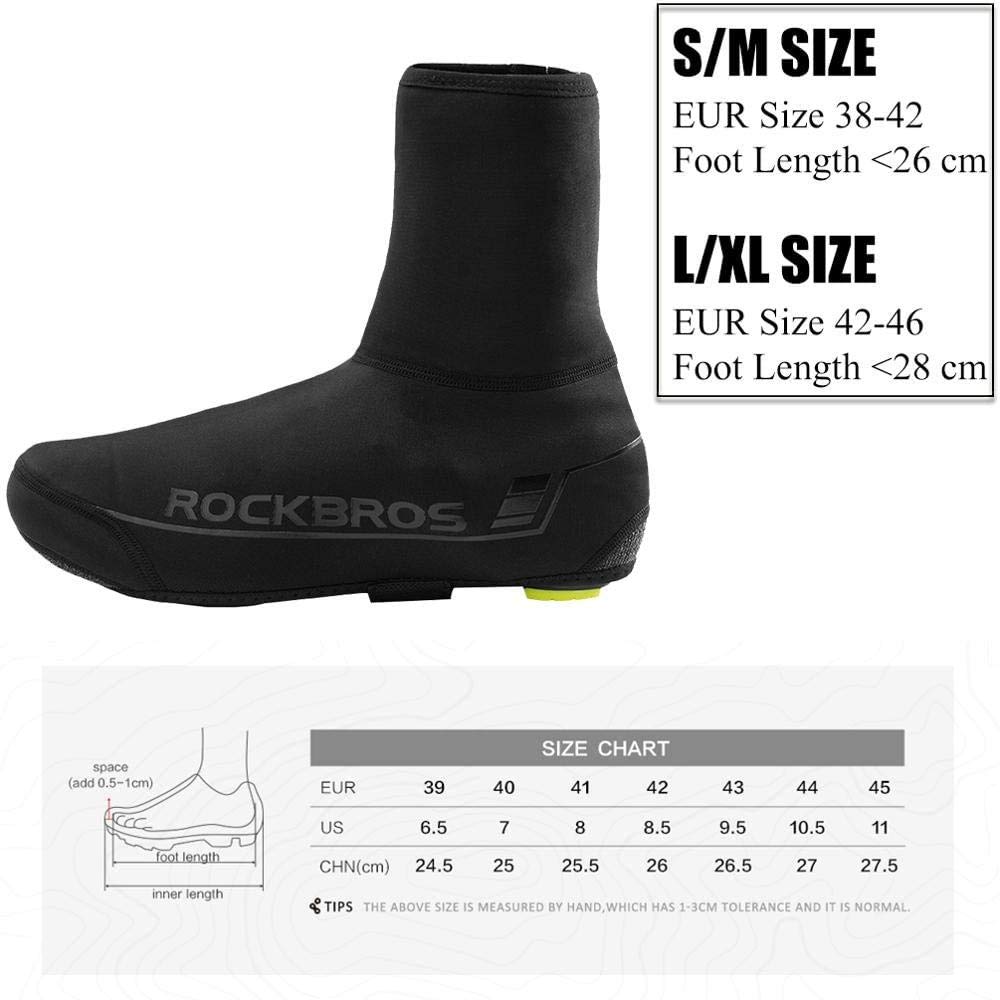 ROCKBROS Überschuhe Fahrrad Shoecover Überzieher für Radsport Rennrad MTB Abdeckung Windfest Damen Herren Unisex Schwarz (M für 38-42/ L für 42-46)