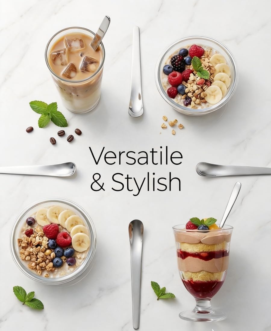 Ruifenag Premium Stainless Steel Long Handle Ice Cream Spoon - Ergonomic & Effortless Scooping for Hard Ice Cream, Desserts, Coffee - Heavy Duty, Stylish Design for Home, Bakers, Baristas (4)