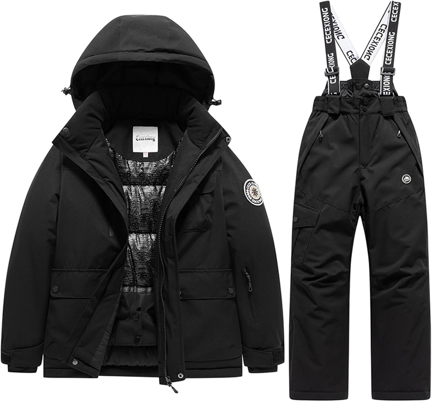 YRAETENM Kids Snowsuit Boys Girls 2 Piece Insulated Waterproof Winter Snowsuits with Hooded Jacket and Ski Bib Overalls