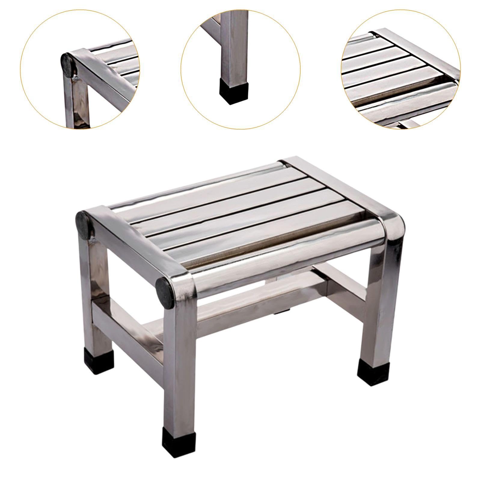 Sgabello da Doccia con Poggiapiedi in Acciaio Inox, Sgabello da Bagno per Soggiorno, Comodino, Cucina, 31 Cm x 21.6 Cm x 36 Cm