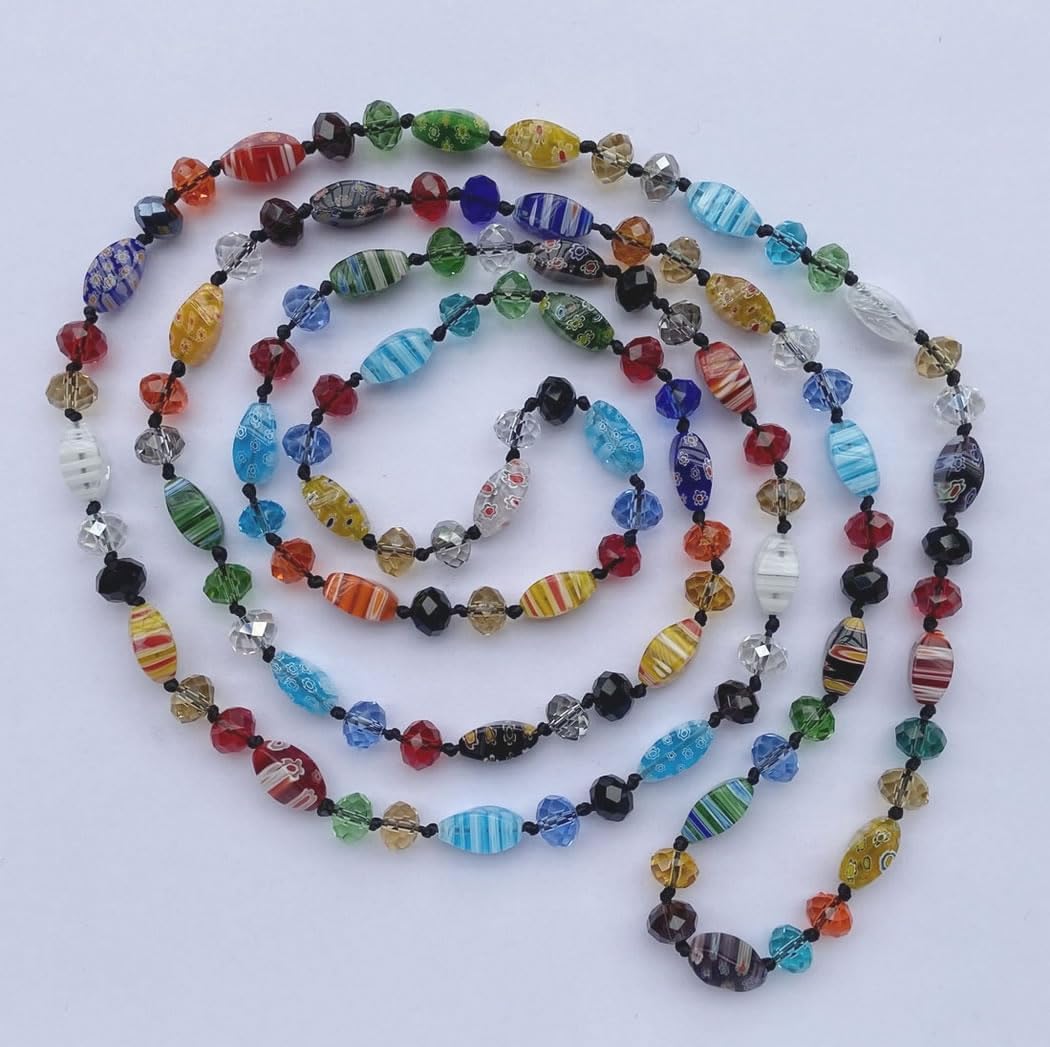 DOLON 60 Inch Waterproof Hand Knotted by Colorful Rainbow Murano Glass Crystal Beads Statement Strand Long Necklace Versatile Multi Layer - Image 5