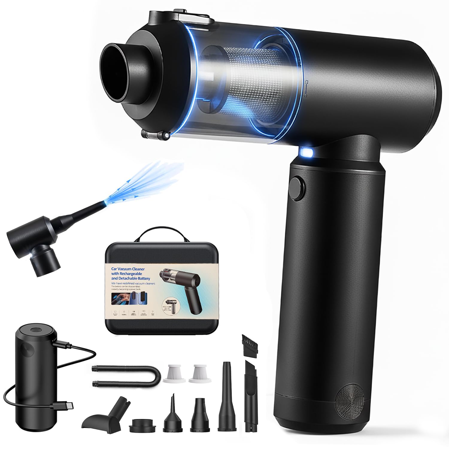 Vacuum Cleaner for Car 78000RPM Handheld Car Vacuum Cordless High Power 4-in-1 Air Blower &amp; Pump, Removable 6000mAh Battery Works as a 35W Power Bank, Vacuum Air Duster for Home Camping Office