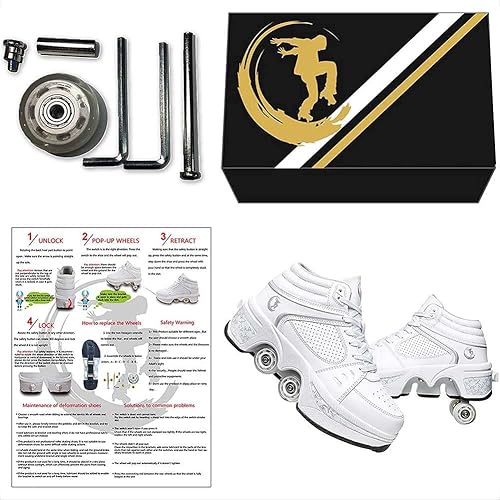 Miniatura 6 de Patines de ruedas para mujeres y hombres al aire libre, zapatos de parkour 2 en 1 con ruedas para niñasniños, zapatos retráctiles de doble fila para