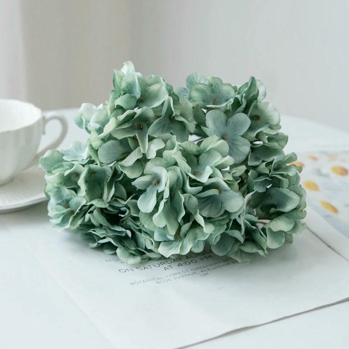 AYHTUD Artificial Flowers Silk Hydrangea Vase for Home Decoration Accessories Wedding Decorative Fake Plants Christmas Garland Material-light green
