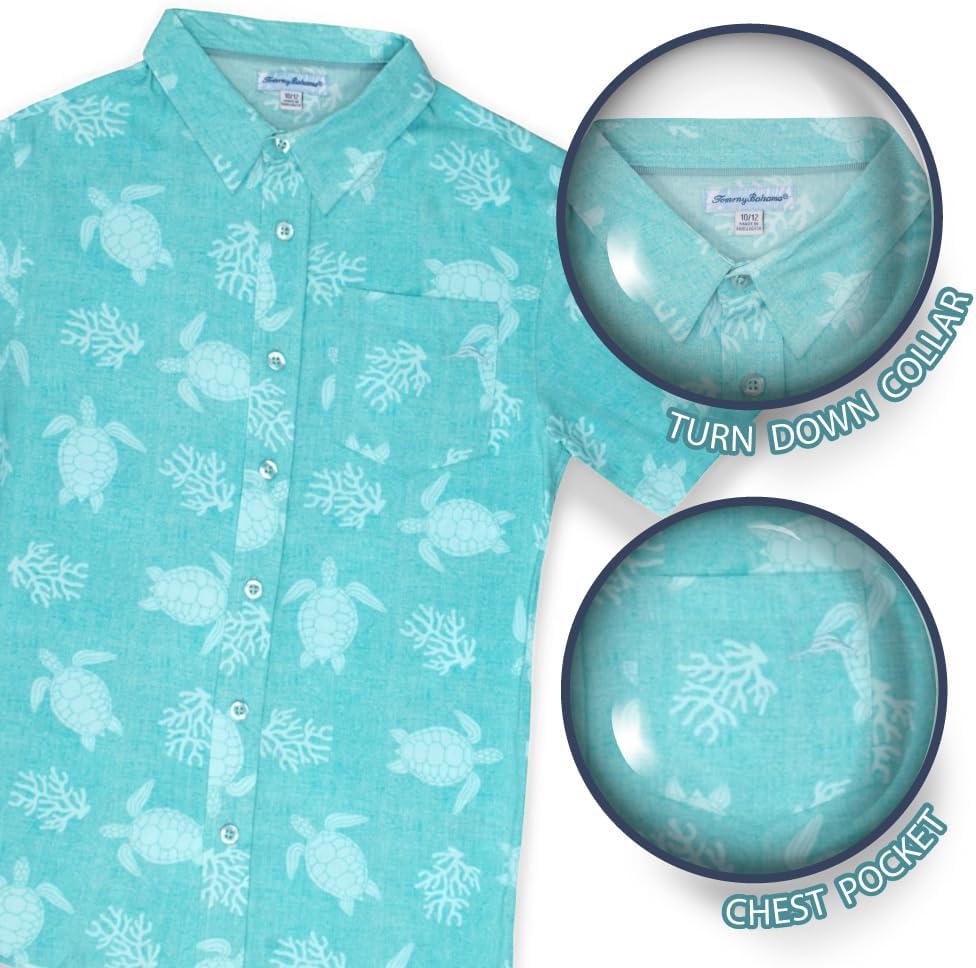 Tommy Bahama Boys Hawaiian Button Down Short-Sleeved Shirt, Graphic T-Shirt & Shorts Set, 3-Piece Summer Outfit for Kids