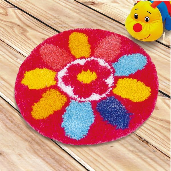 CraftsFabrics Sunburst Blossom Rug 60% Cotton 40% Polyester DIY Crafts Yarn Carpet Round Shape Animal Custom Latch Hook Rug Crochet Kits for Beginners Adults