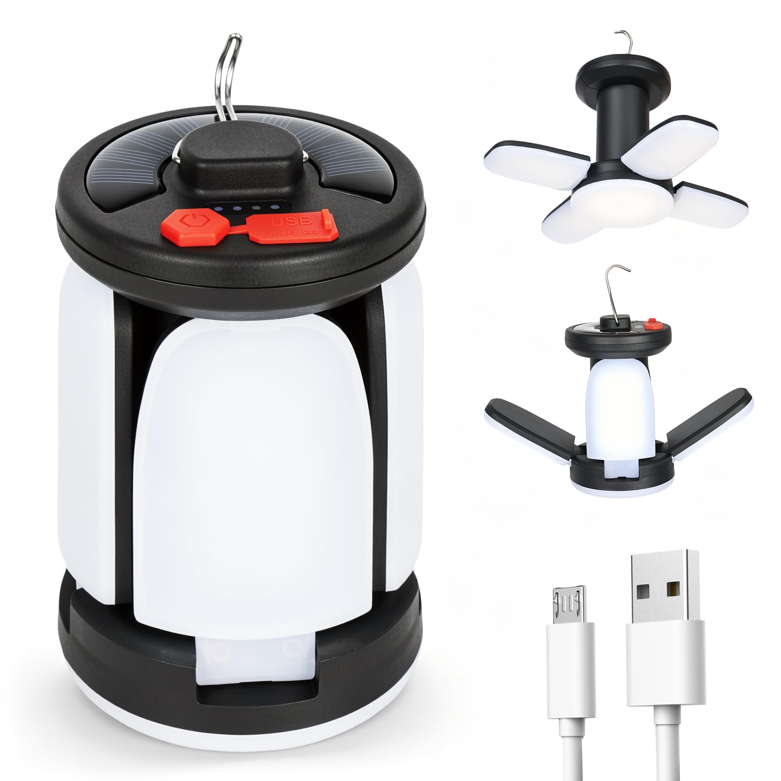 PYserne Camping Foldable,Rechargeable und Solar Rechargeable with Hook