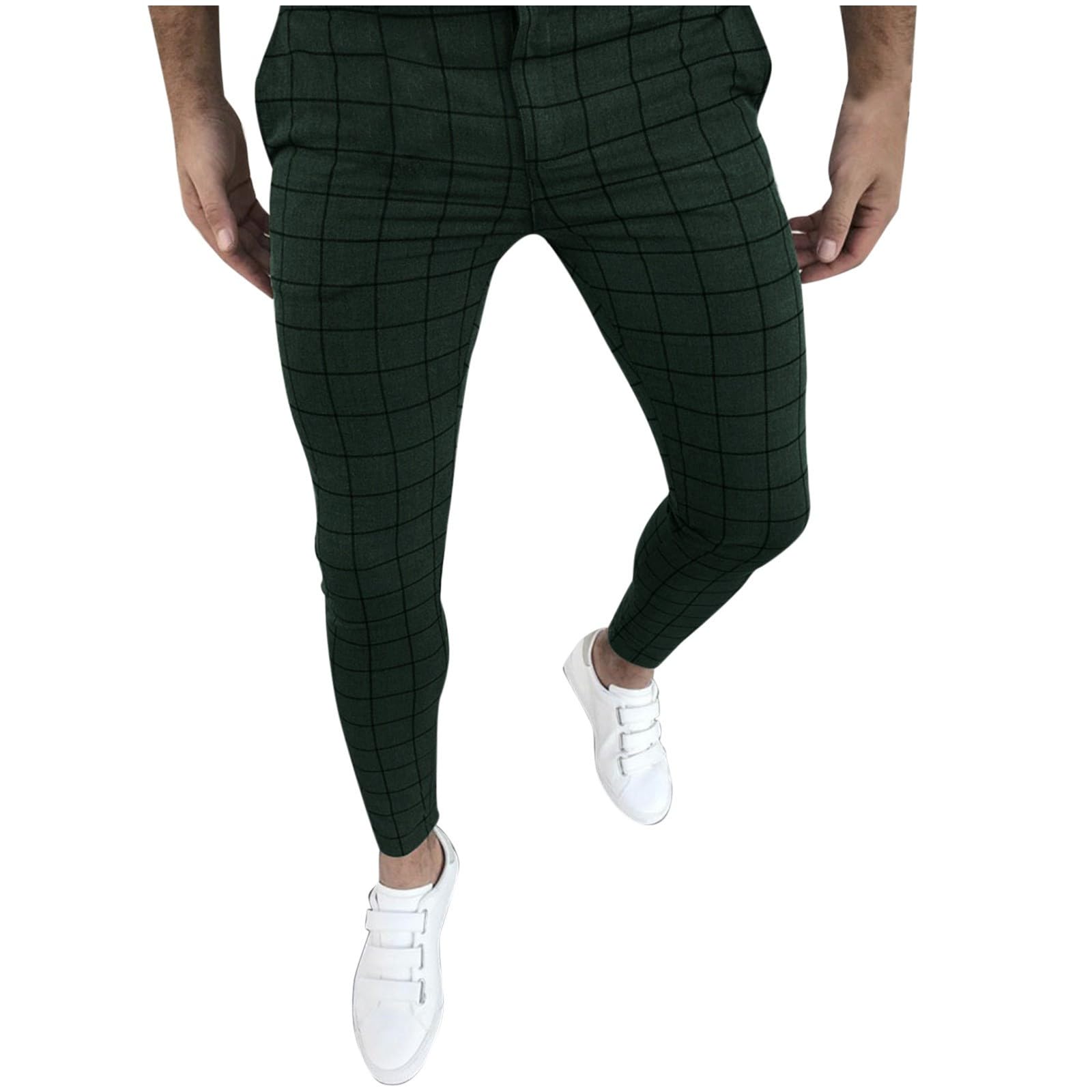 2025 Plaid Pants for Men Stretch Mens Slim Fit Dress Pants Skinny Flat-Front Fashion Business Casual Pants Pockets