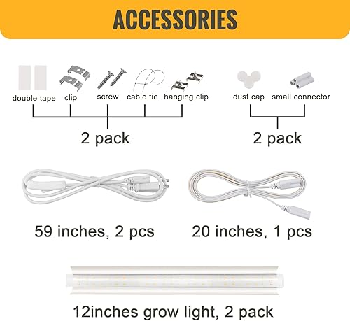 Miniatura 7 de SpeePlant Tiras de luz LED T8, luces de cultivo de plantas de 1 pie para plantas de interior de espectro completo, luces de cultivo para inicio de