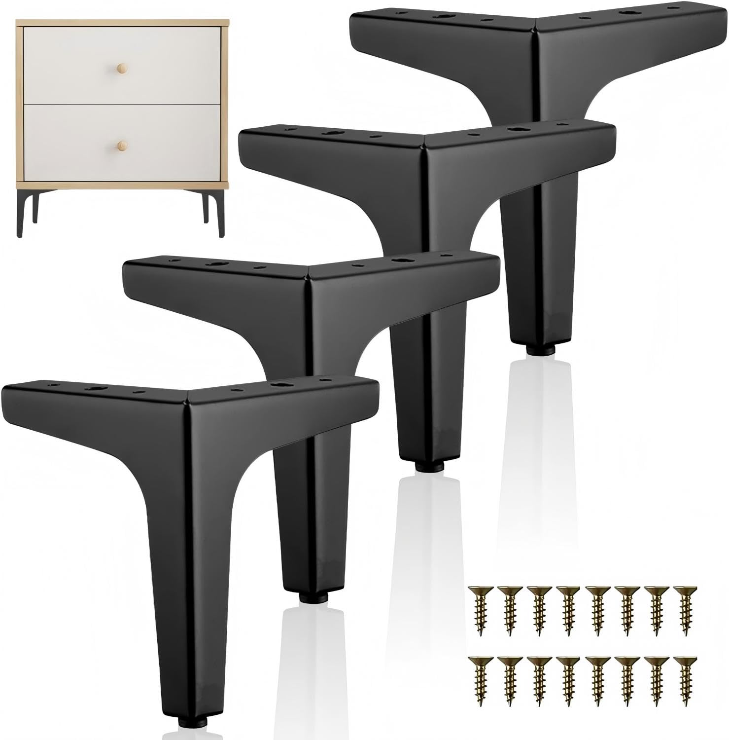 JXAurix 4 Pack Black Furniture Feet 15cm Heavy Duty Metal Furniture Legs 500KG Load Capacity for Sofa Cabinet Bed Table