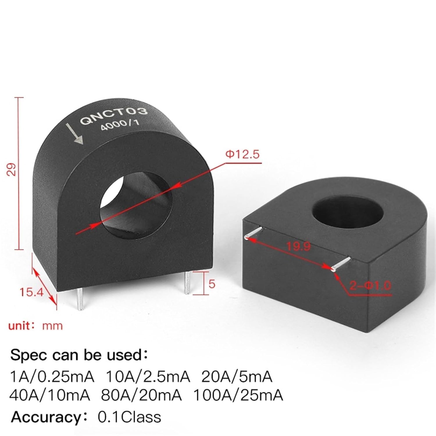 Current Transformer Ac Ct QNCT03 50A 25mA 50mA 100A 20mA 40mA 1 2000 Sensor Transducer 1Pcs(QNCT03 4000-1)