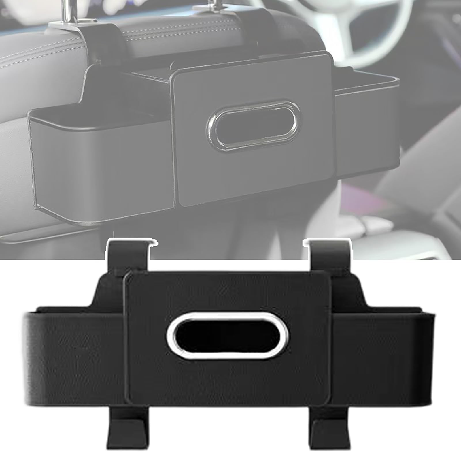 Car Seat Back Tissue Box with Storage for Dodge Viper 2013-2017, Auto Organizer for Back Seat, Headrest Mounted Tissue Holder with Phone & Cup Compartments,C Black