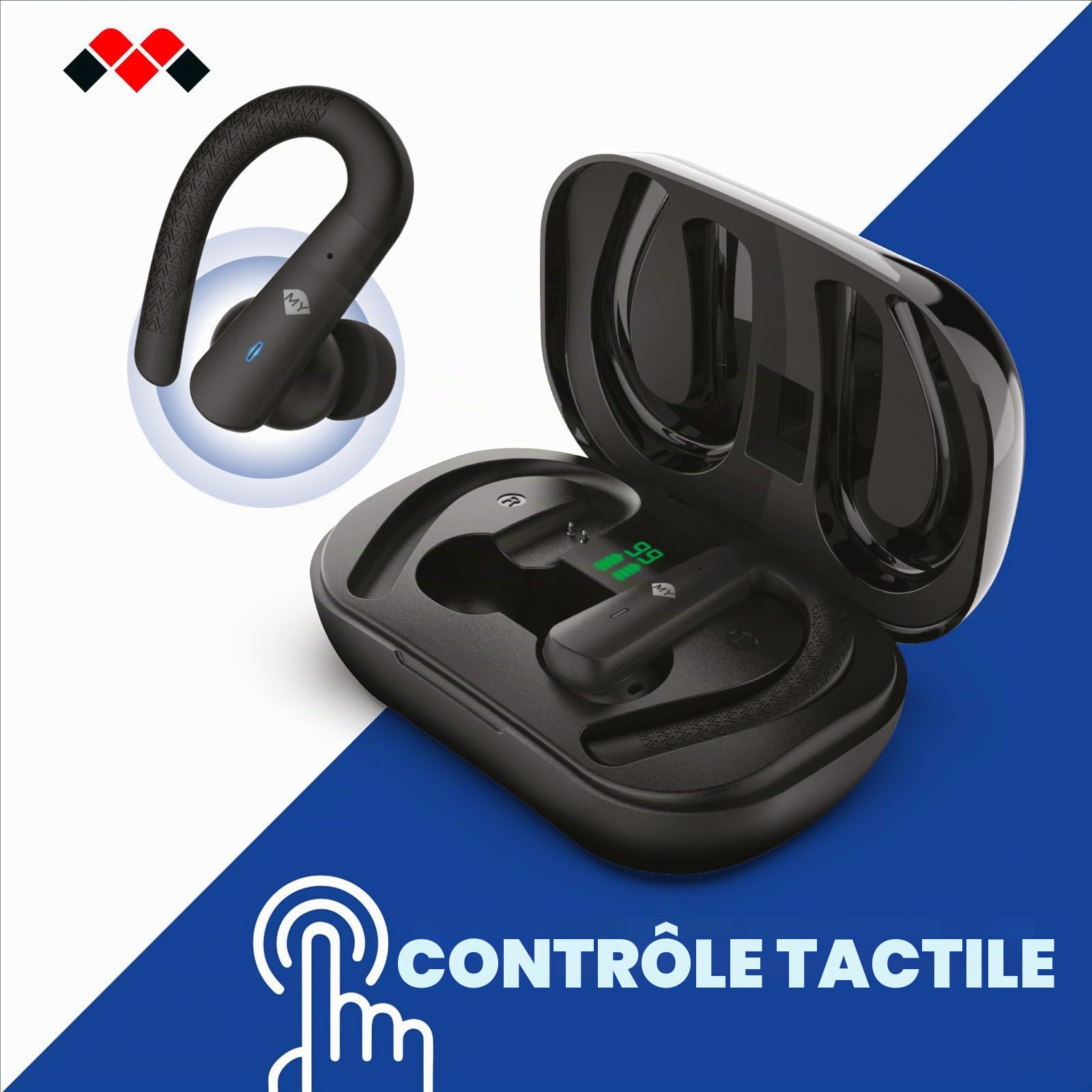 MELICONI MYSOUND True FIT Plus - Écouteurs True Wireless Bluetooth 5.3 Noir, Idéal pour Le Sport, Commande Tactile, Boîtier de Chargement avec LED, Batterie de 32 Heures