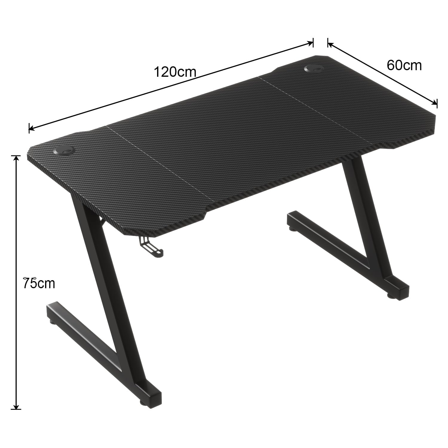 Homall Gaming Tisch 120 x 60 cm, Z-Frame Gamer Schreibtisch mit Kopfhörerhaken & Getränkehalter, Kohlebeschichtung Ergonomischer PC Computertisch, Stabiler Tisch