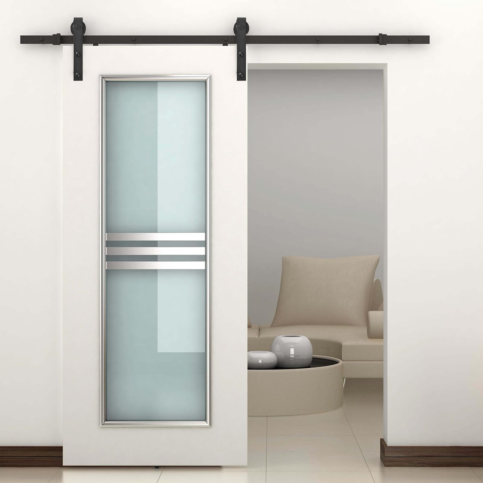 HOMCOM Kit de Porte Coulissante Système Galandage pour Porte 2 m Noir