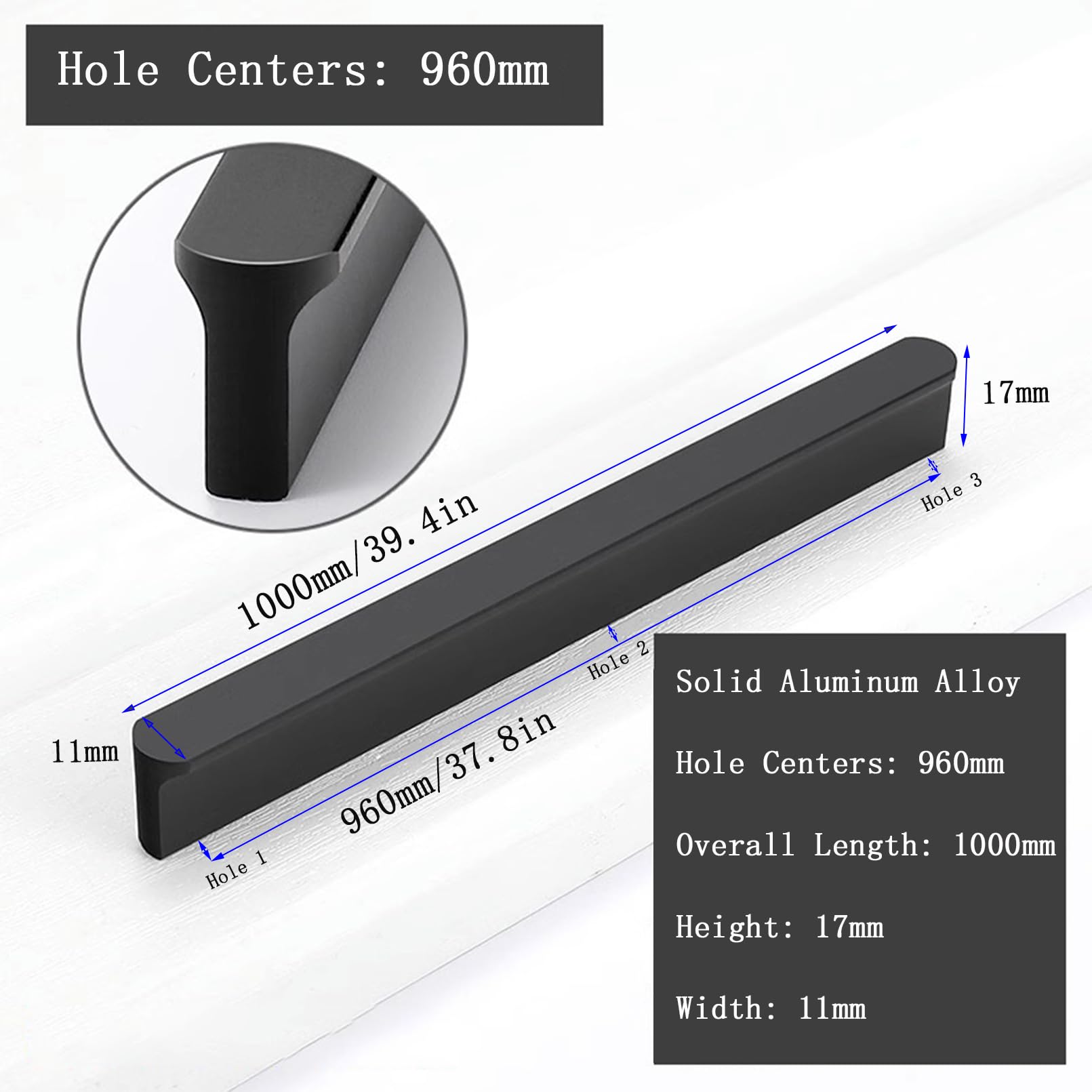 Maniglie per Mobili da Cucina Nere Moderne,Set da 2 Maniglie Cucina,Solida alluminio | Finitura Anodizzato,Distanza Fori:96-1152mm Maniglie per Mobile,Maniglie per Armadietti-960mm/37.8in