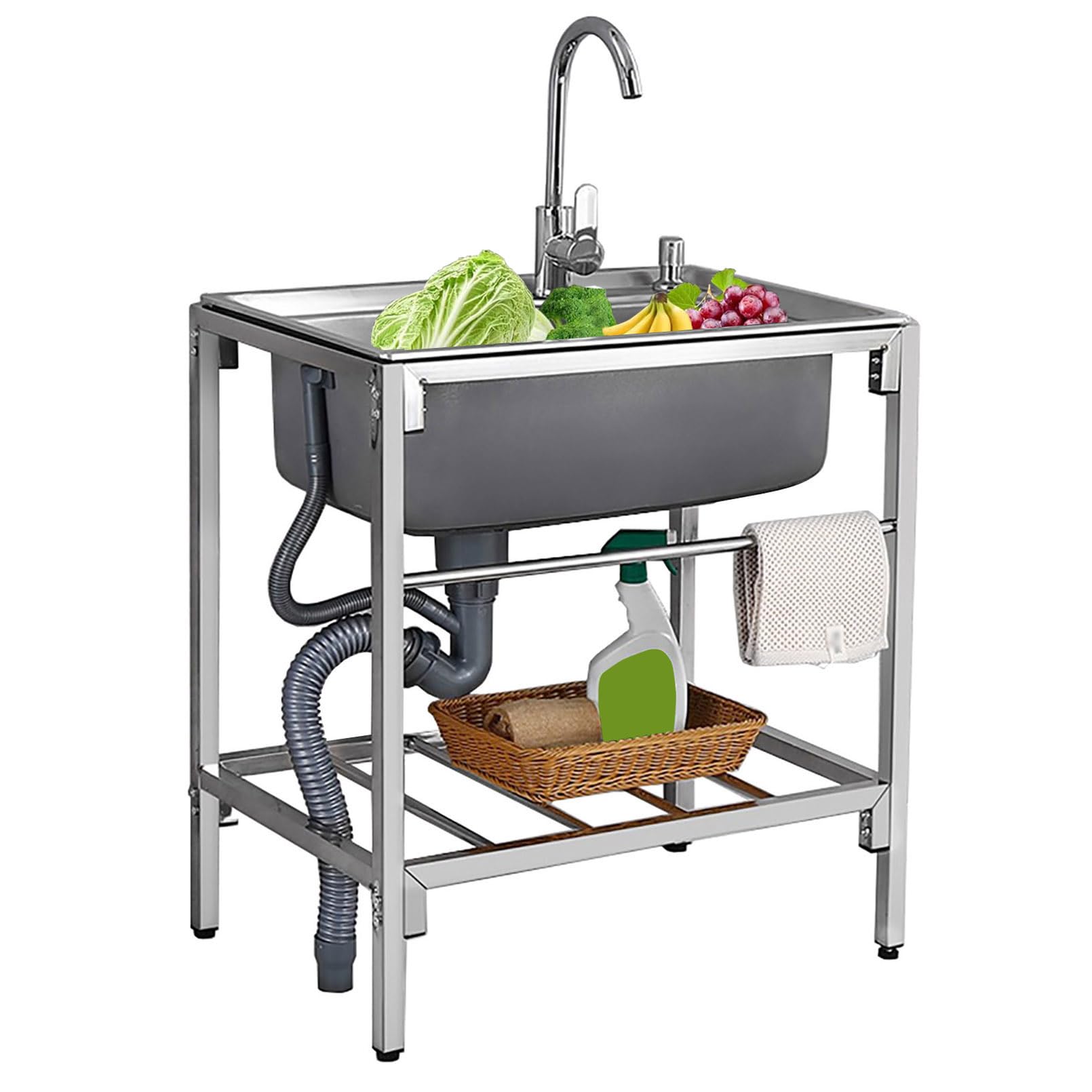 Évier de jardin extérieur en acier inoxydable de qualité supérieure avec robinet et rangement