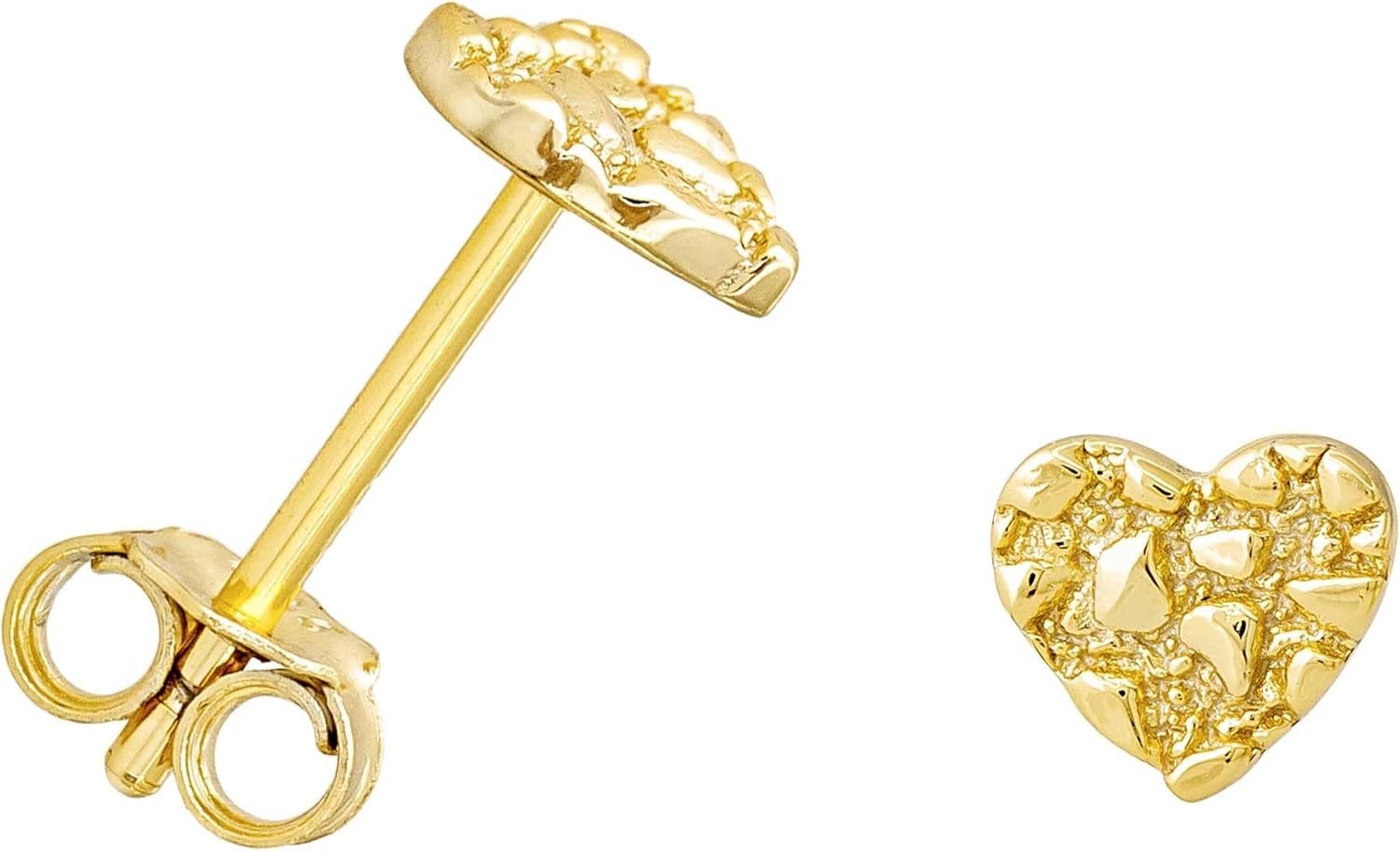 Heart Nugget Stud Earrings - Yellow Gold Plated Sterling Silver Textured Chunky Studs - Hypoallergenic Minimalist Earrings for Men-Women