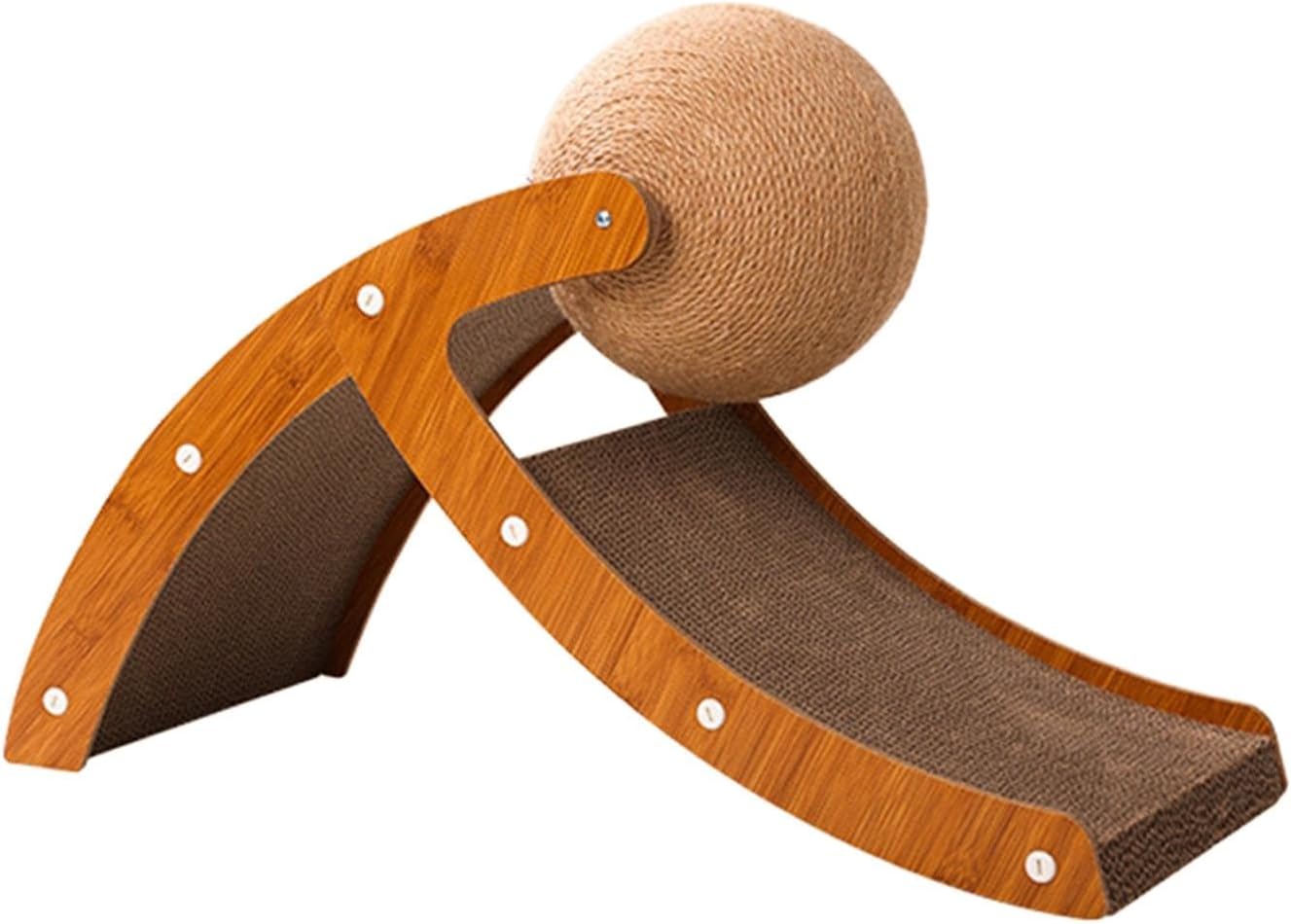 Inclined Scratching Board, Cardboard Lounge Bed with Sisal Cat Scratching Ball, Cat Scratching Cardboard and Solid Wood Frame, L