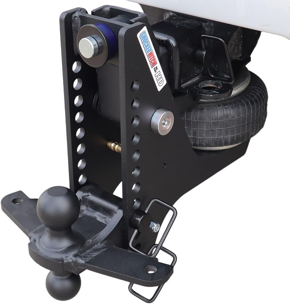 Shocker HD Max Black Super Drop Air Hitch with Sway ControlBlack Combo 2" & 2-5/16" Balls, Fits 2-1/2" Hitch has 0-8-1/2" of Drop - 20,000 lbs