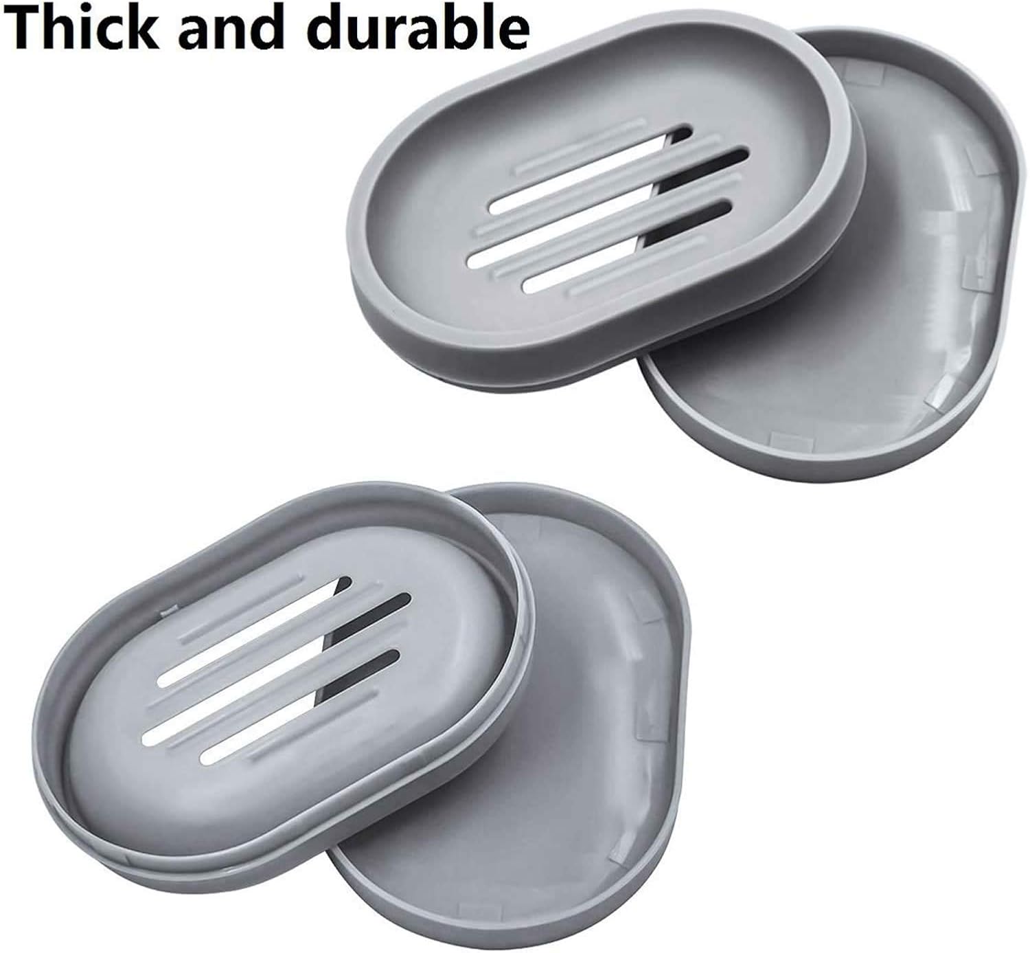2 Pack Soap Dishes, Soap Holder, Soap Tray, Soap Savers for Bathroom Kitchen Sink, Easy to Clean, Stop Soap Soggy (Oval Grey with Drain)
