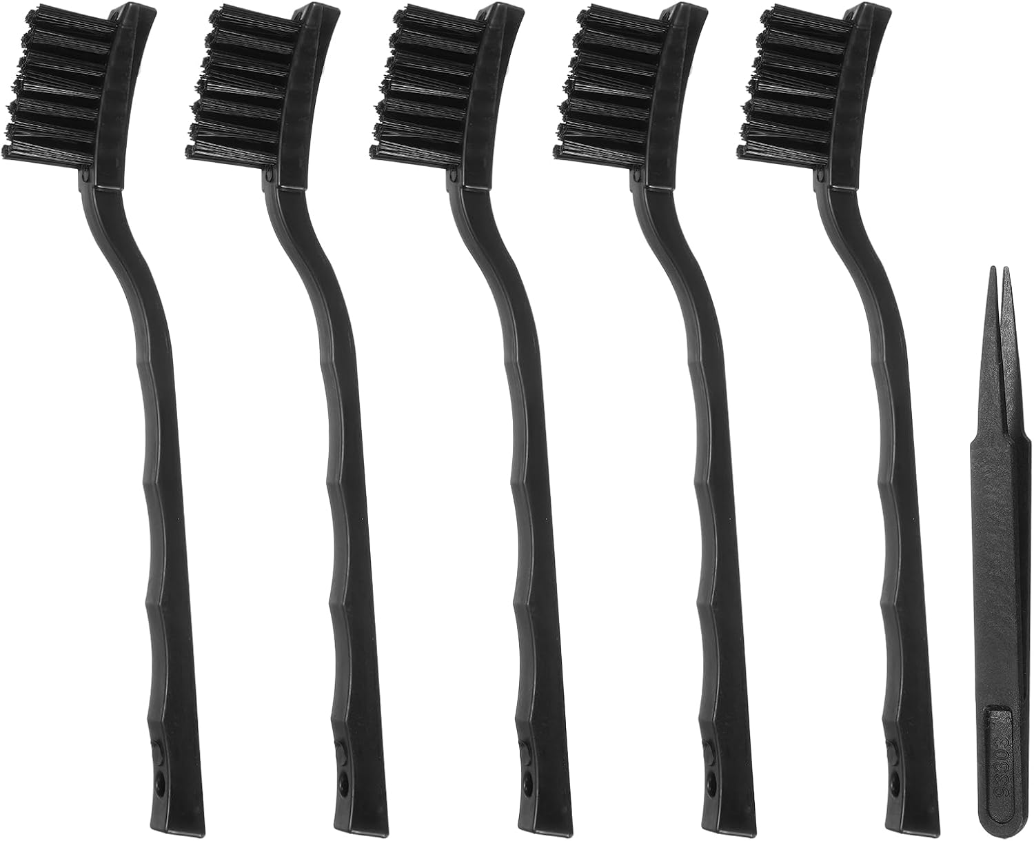 PATIKIL ESD Brush, 5Pcs Electronic Cleaning Brush Set with Tweezers Anti Static Cleaning Tools Plastic Angled Handle Nylon for PCB Computer Keyboard Camera 3D Printers, 16x40mm Bristles