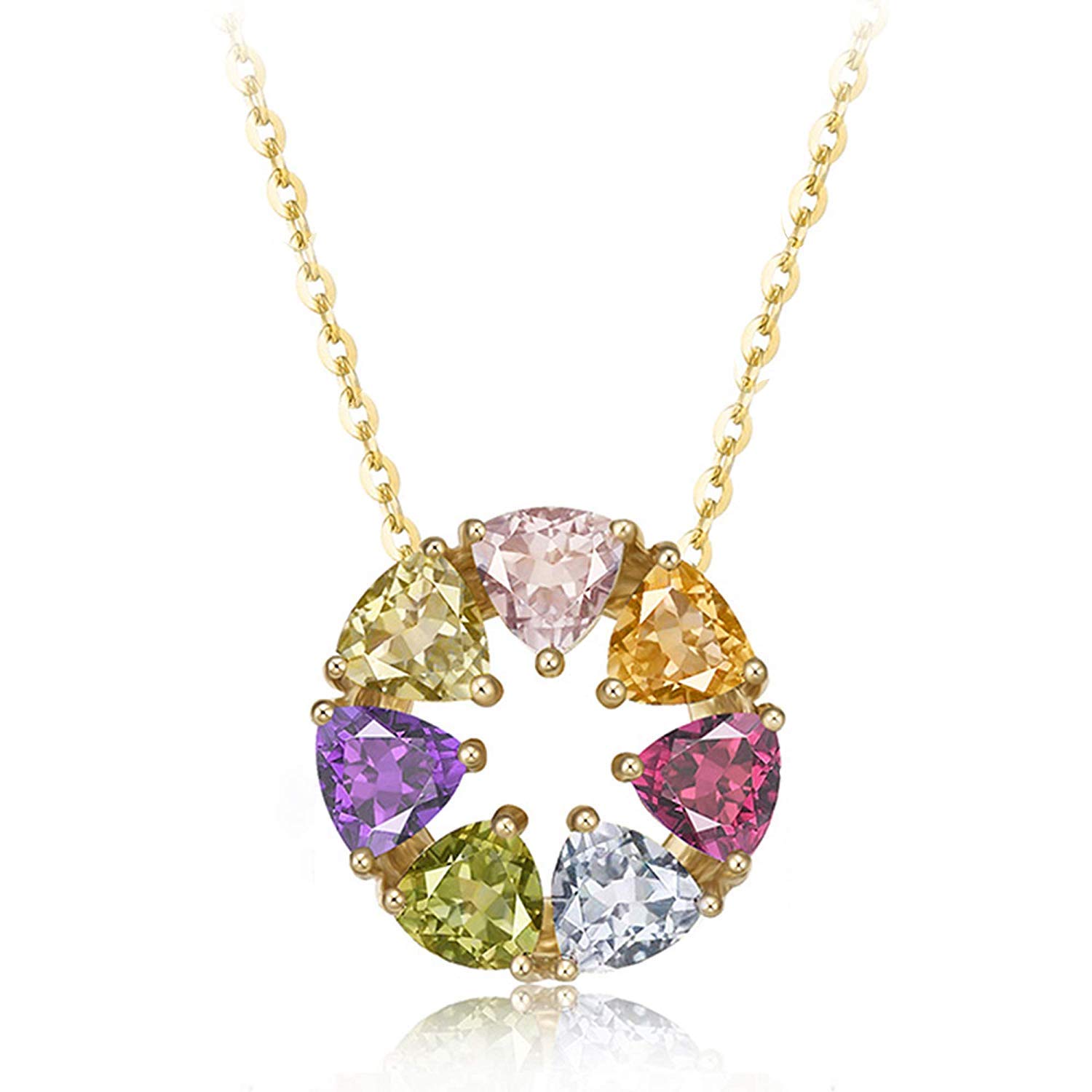 Carleen 14 Karat 585 Gold Damen Kette mit Bunt Natürlicher Edelstein Anhänger für Damen Mädchen - Anhänger Durchmesser: 12.5 mm