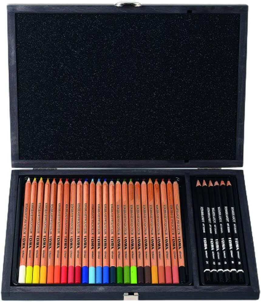 LYRA Rembrandt Polycolor, Fine Art Colored Pencils, Wooden Box, 24 Assorted Colors, 6 Graphite Pencils, 30 Count