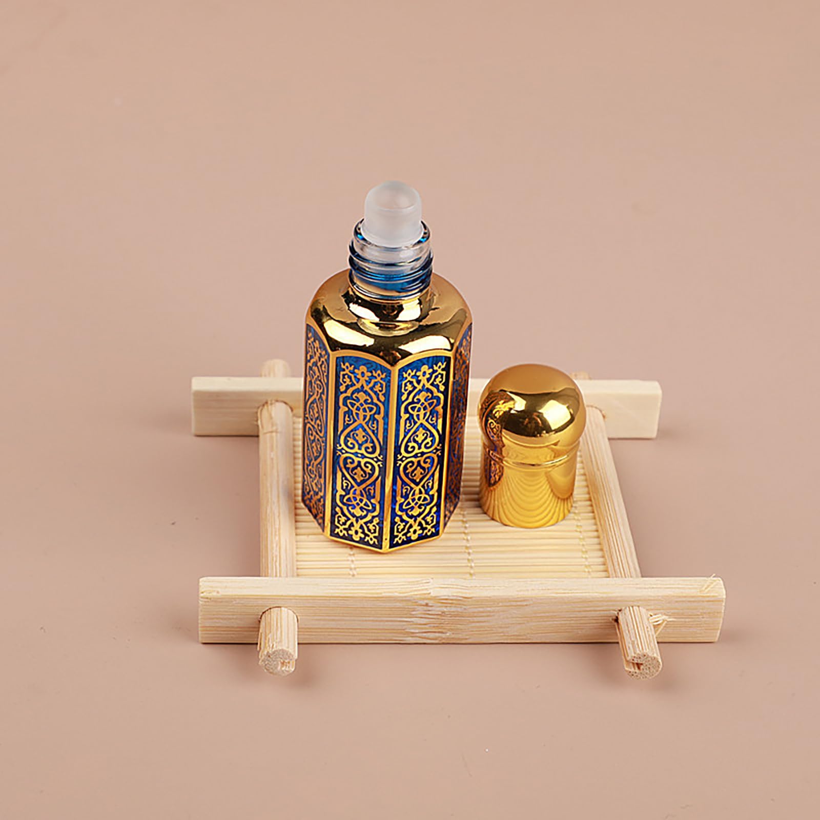5 Unidades Botellas Roll On de Vidrio de 12ml - Envases Vacíos Rellenables con Bolas de Rodillo para Aceites Esenciales, Perfumes, Aromaterapia y Masaje - Color Dorado (C021)
