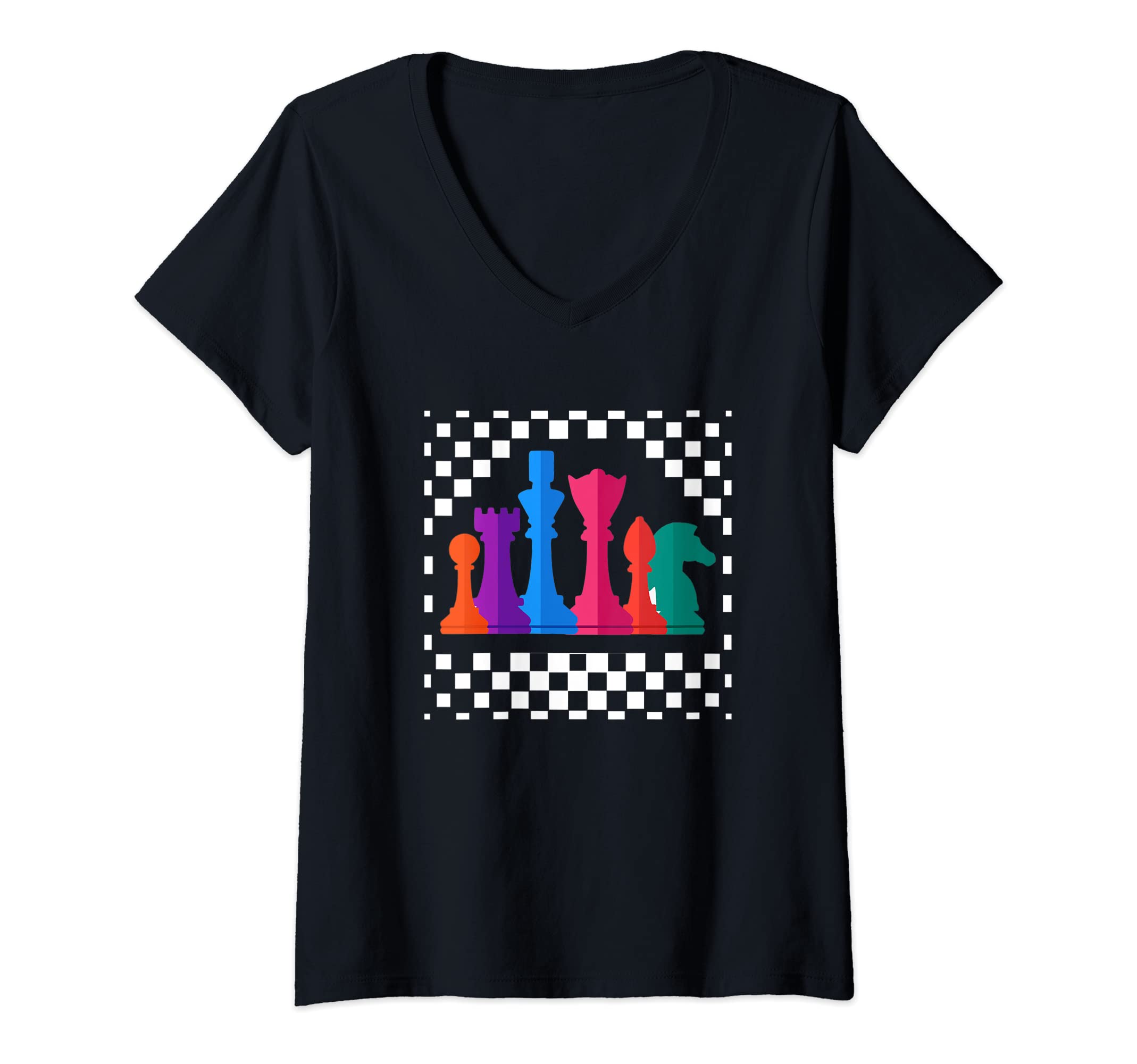 Womens Chess Player Crool Chess Pieces Grandmaster Chess Lover V-Neck T-Shirt