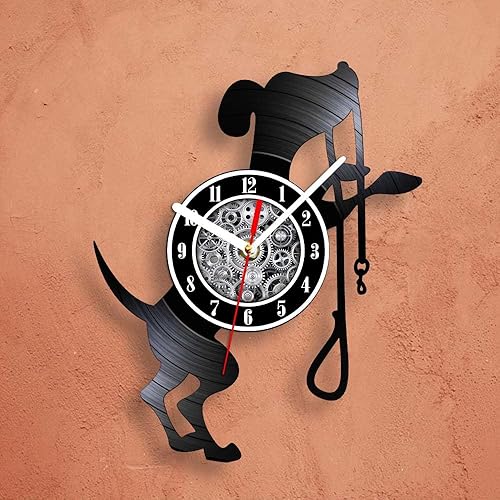 Miniatura 4 de The Geeky Days Reloj de pared de cuarzo silencioso con batería de disco de vinilo negro para perros y mascotas, reloj colgante de álbum retro