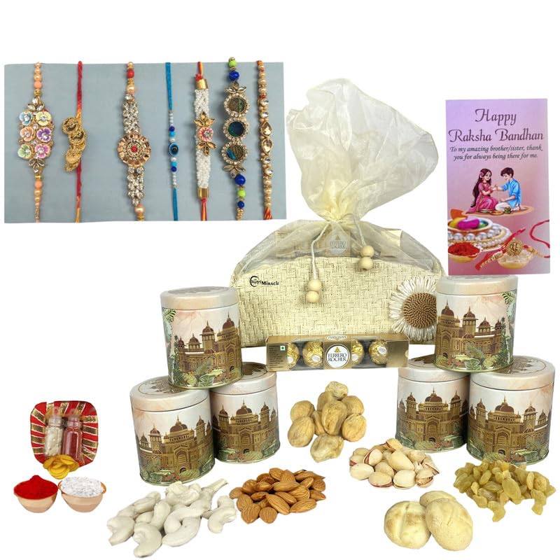Image of NUTRI MIRACLE Rakhi Celebration Box with Mixed Nuts and Chocolate Bites | Birthday Return Gift Basket of Dry Fruits and Chocolates