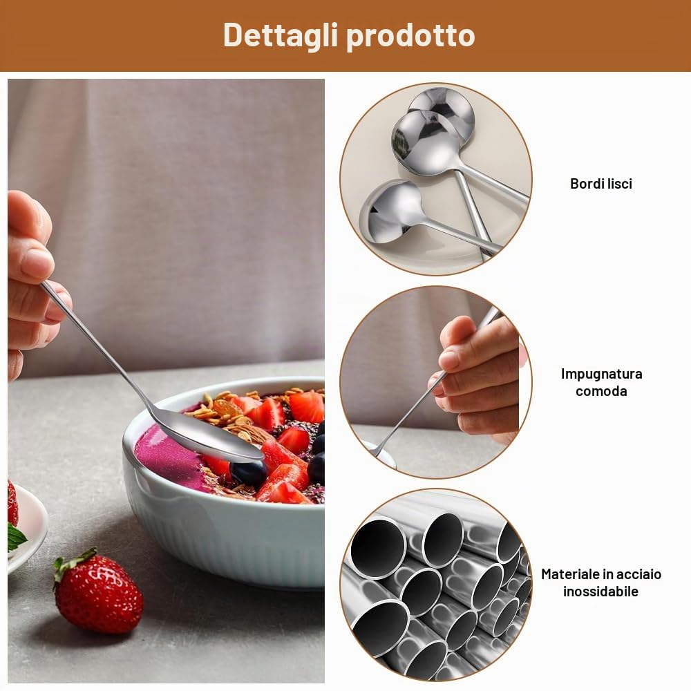 24 Pezzi Cucchiaio, 15.8cm Cucchiai, Cucchiai Rotondi in Acciaio Inossidabile, Cucchiaio da Tavola, per Cereali, Porridge Frutta, Yogurt, per Dessert Caffè (Argento)