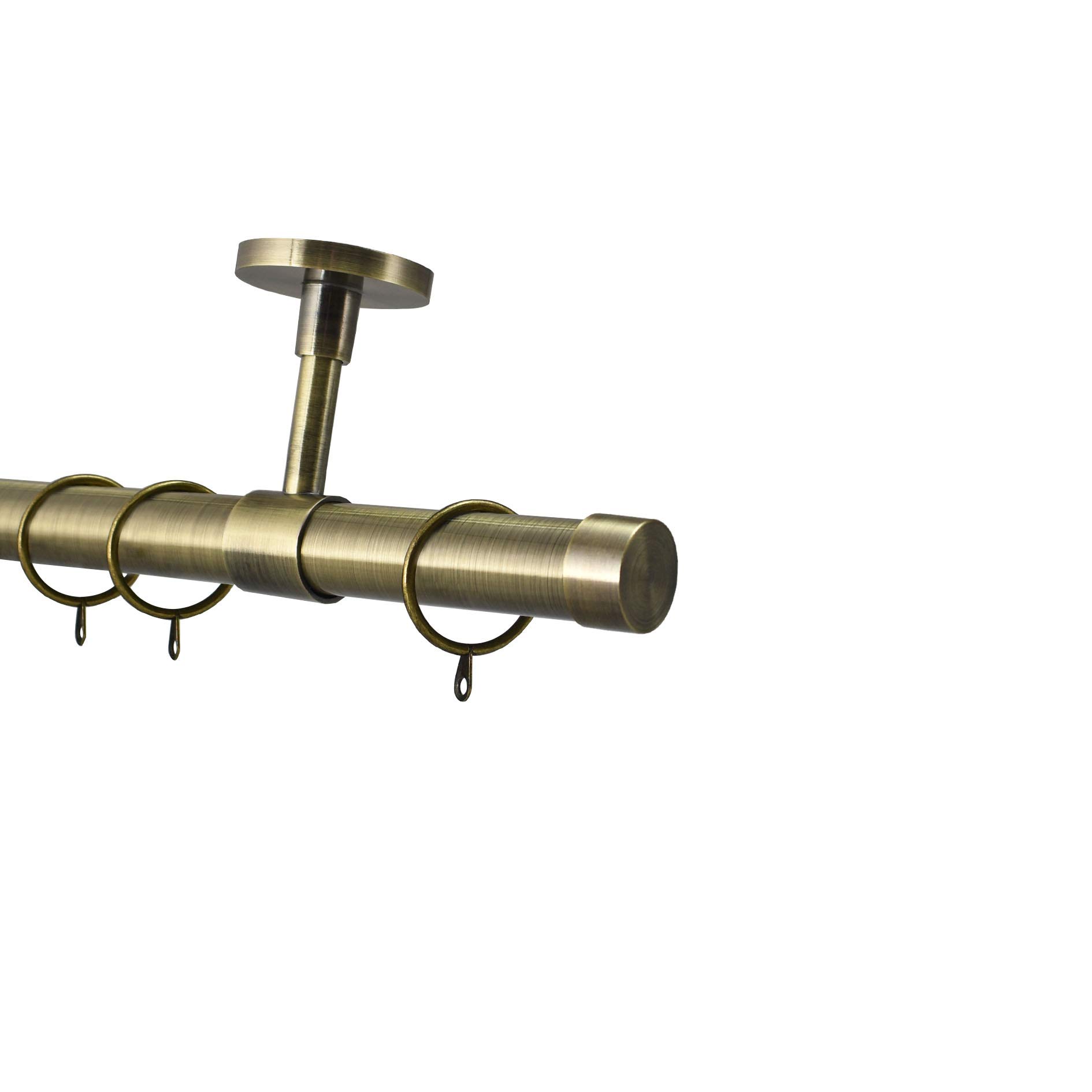 Bay Window Curtain Pole Ceiling Fix 4m Antique Brass 28mm For Eyelet & Pencil Pleat Curtains (3m, Riga Finial With Rings)
