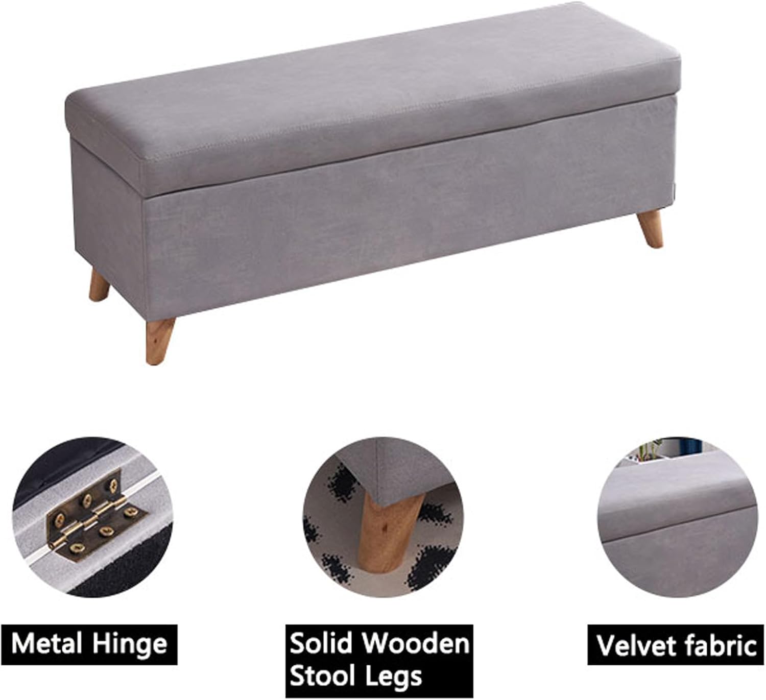 Upholstered Ottoman Storage Bench, Shoe Bench Entryway Bench with Padded Seat End of Bed Bench with Storage Ottoman Bench for Lounge