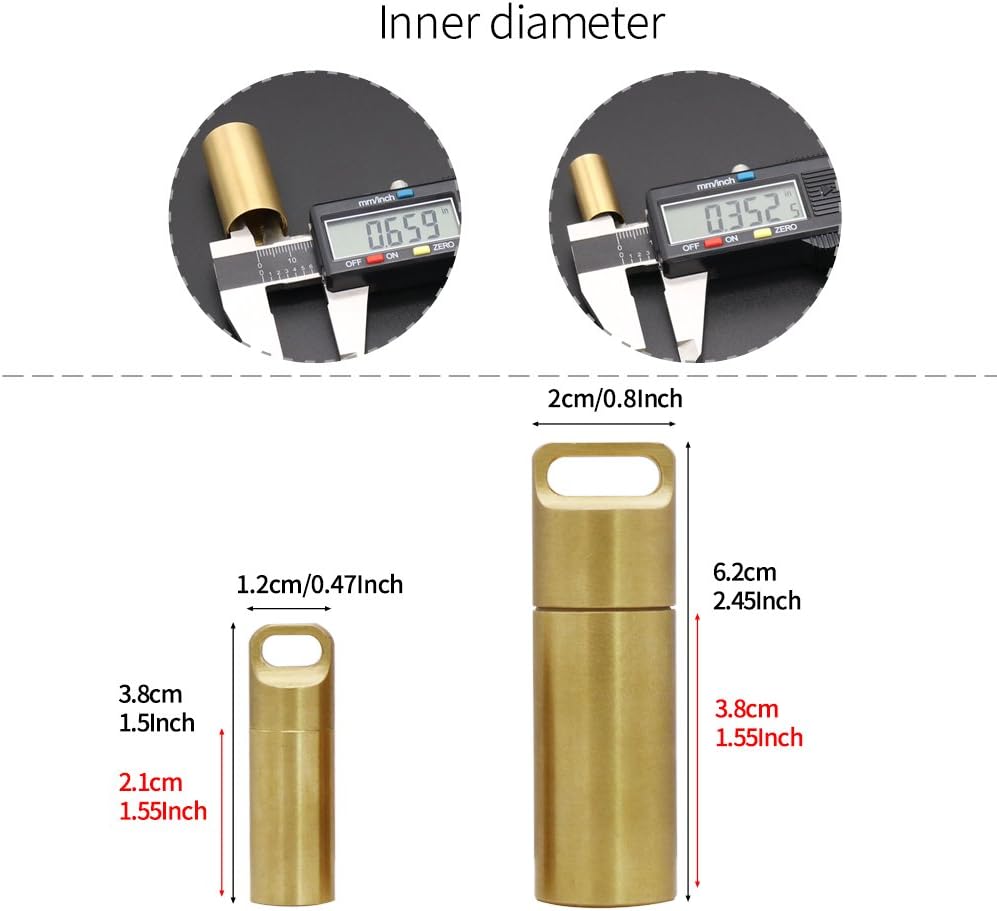 Blасk Frіdау Clеаrаnсе Shintop 2 Pack Brass Pill Box Keychain, Waterproof Pocket Medicine Holder with 4 Extra O-Rings for Outdoor Travel Survival Camping