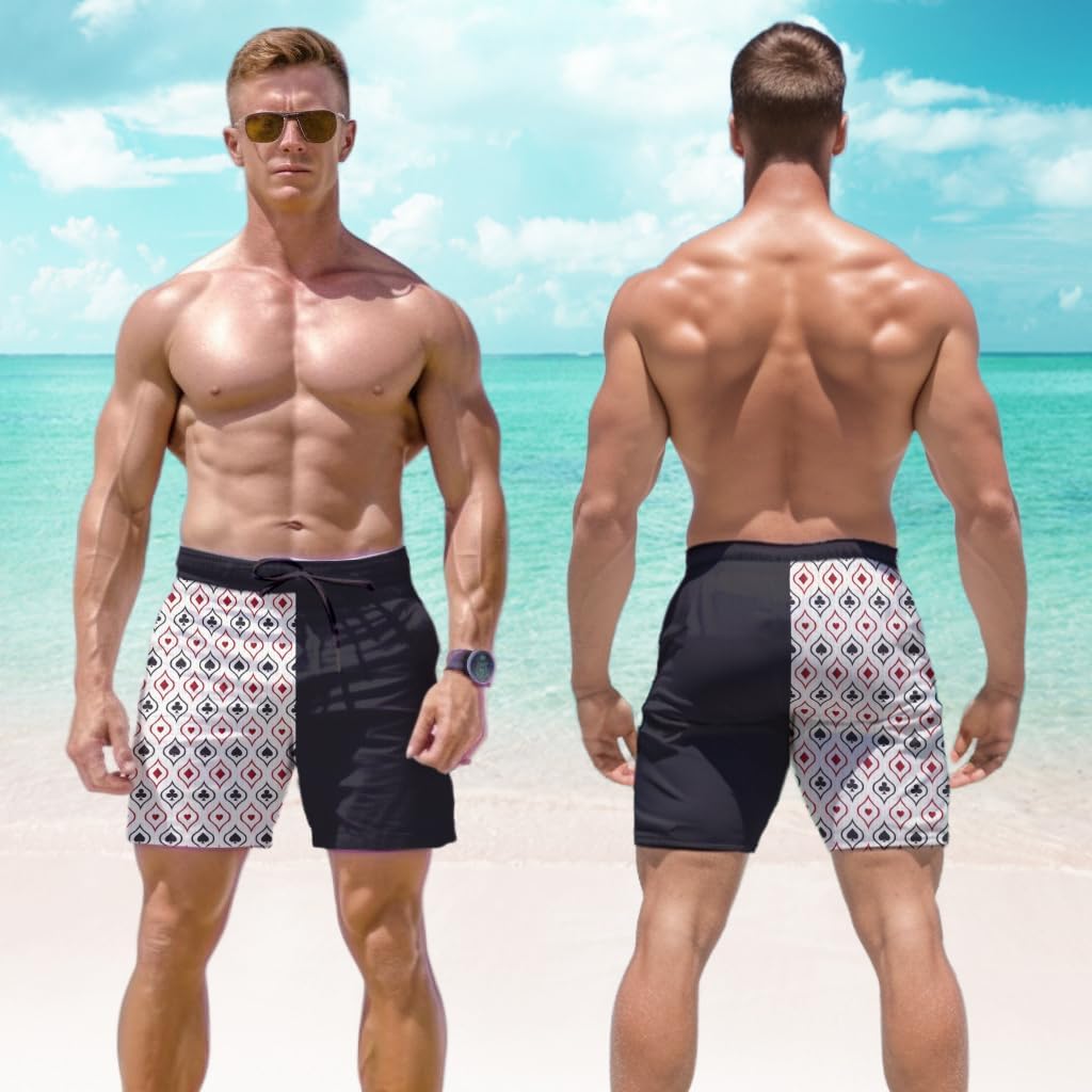 Poker Mens Swim Trunks - Casino Club Men's Beach Shorts, Swim Trunks for Mens with Pockets Set 12