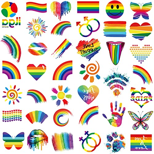 Tazimi 40 Sheets Rainbow Temporary Tattoos ,Gay Pride Tattoos,Flower/Butterfly/Heart/Lips/ Rainbow Flag Tattoo Stickers For Kids Adults #TOP10