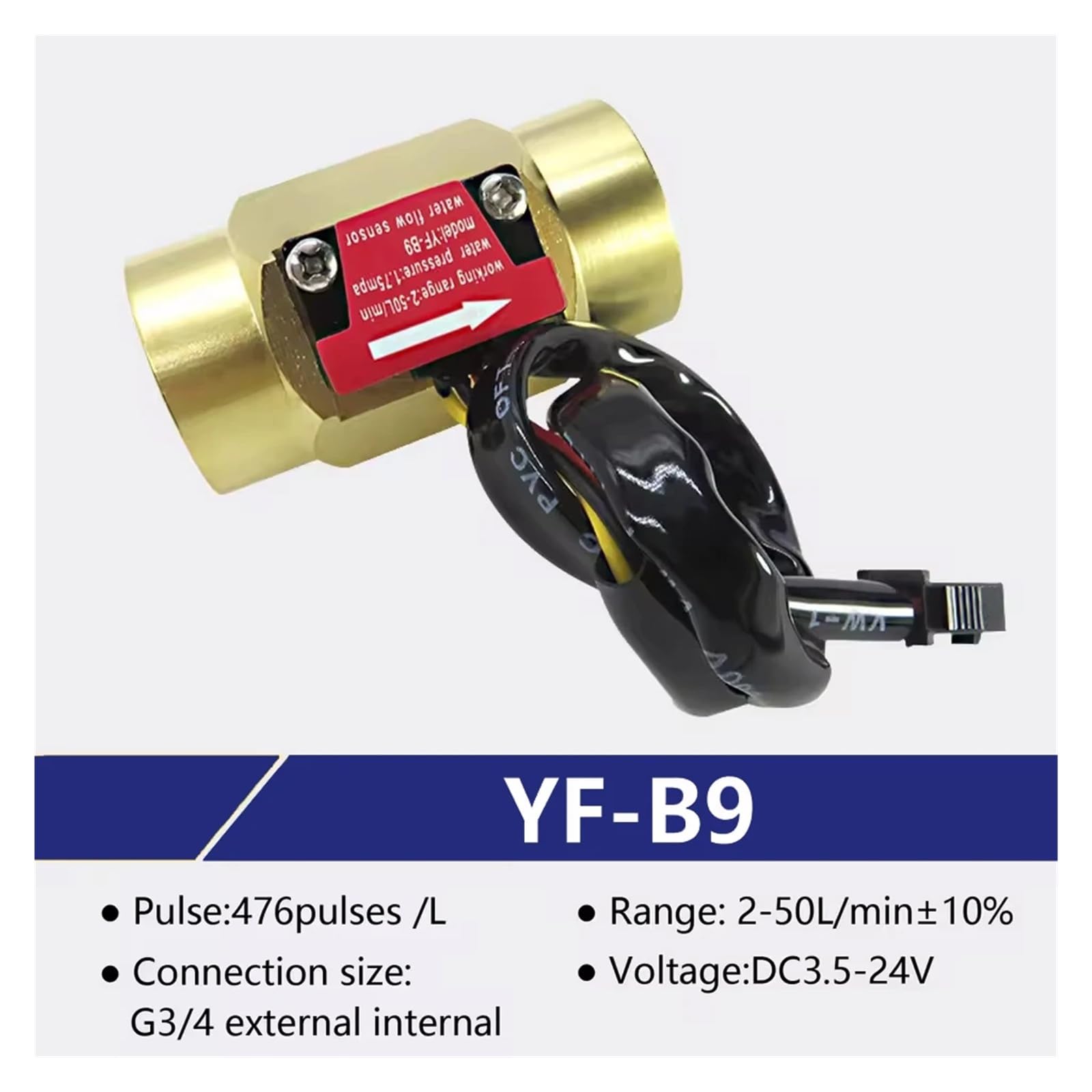 Sensore di flusso dell'acqua con effetto Hall, misuratore di portata, corpo valvola in ottone, sensore di portata del liquido G1/2 per uso esterno(YF-B9)
