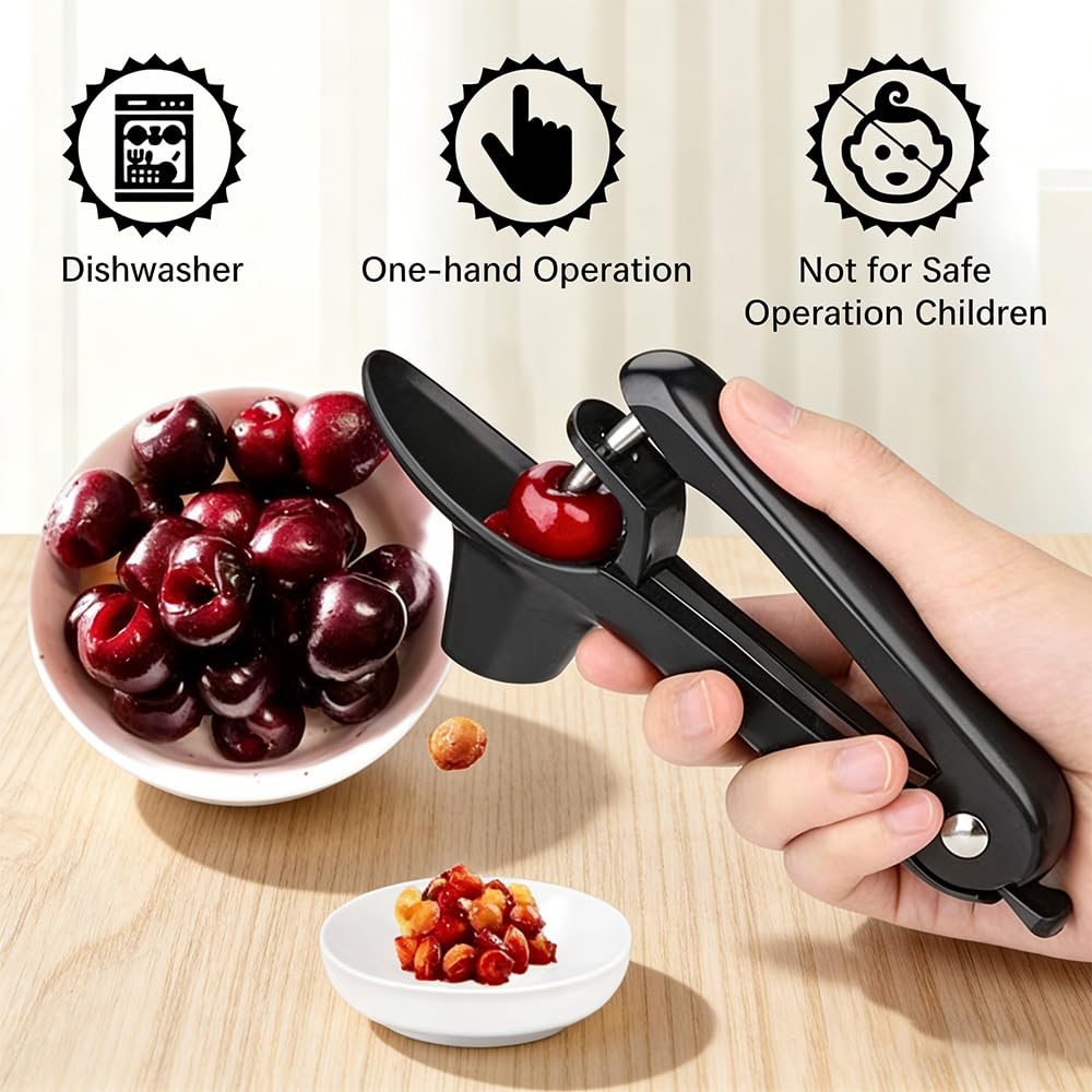 Dénoyauteur de cerises professionnel – Dénoyauteur manuel pour cerises et olives fraîches – Dénoyauteur de cerises avec utilisation à une main – Dénoyauteur de cerises et de prunes, noir