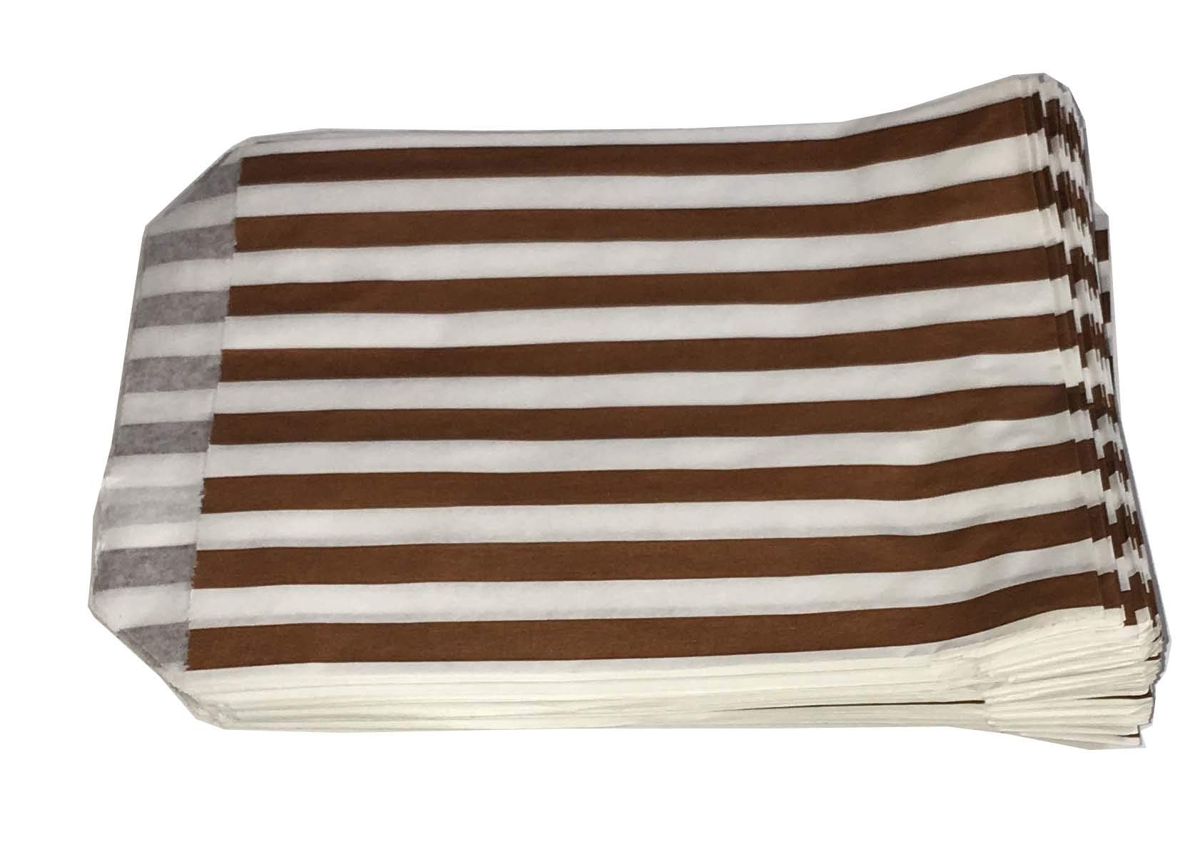 Tezraftaar® 100 x Candy Striped Paper Bags Brown 5" x 7" Sweet Paper Buffet Chocolates Pick n Mix Cookies Favor Bags for Christmas Wedding Birthday Parties Gifts Shops